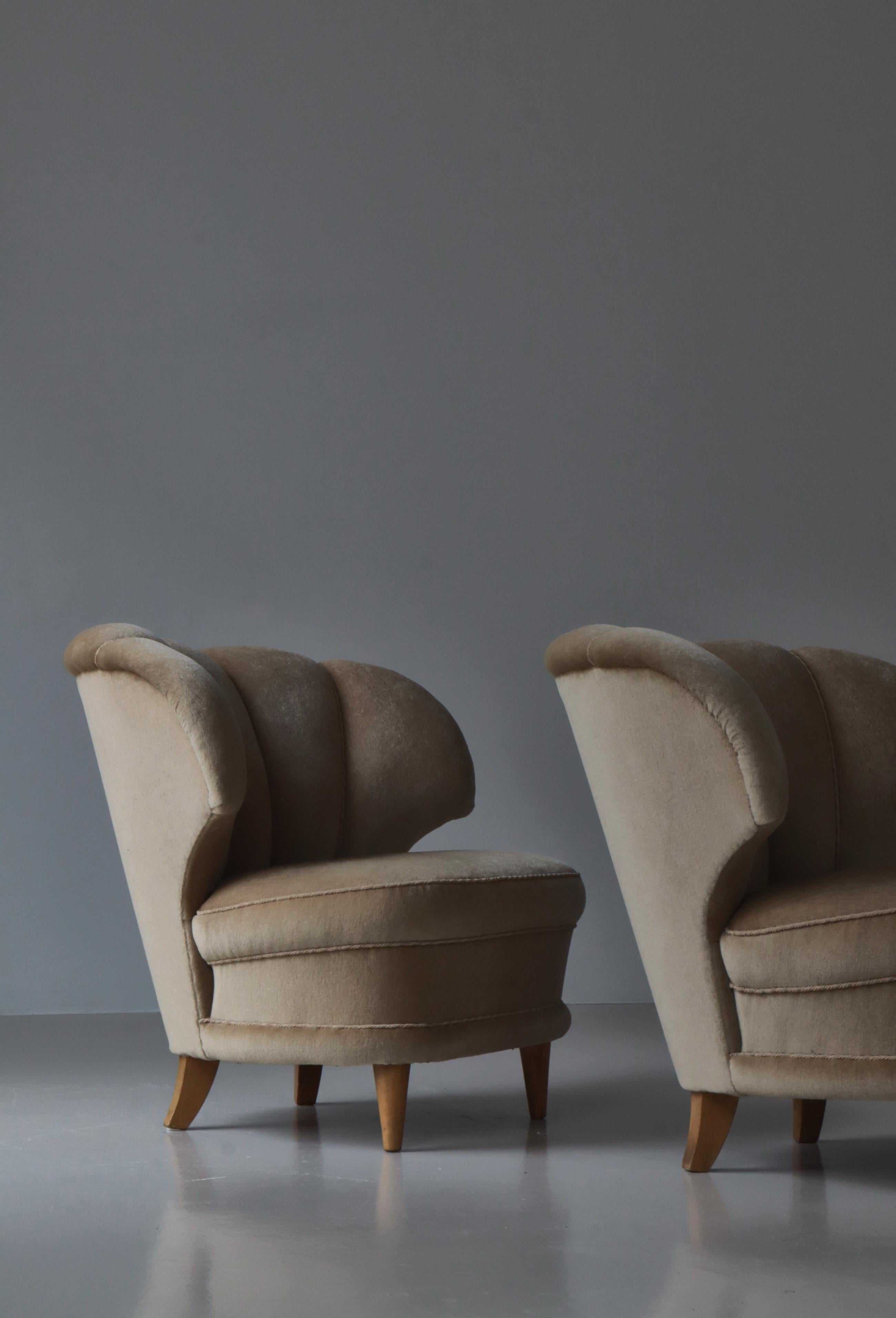 Scandinavian Modern Lounge Chairs Beige Suede Carl Johan Boman, Finland, 1940s 5