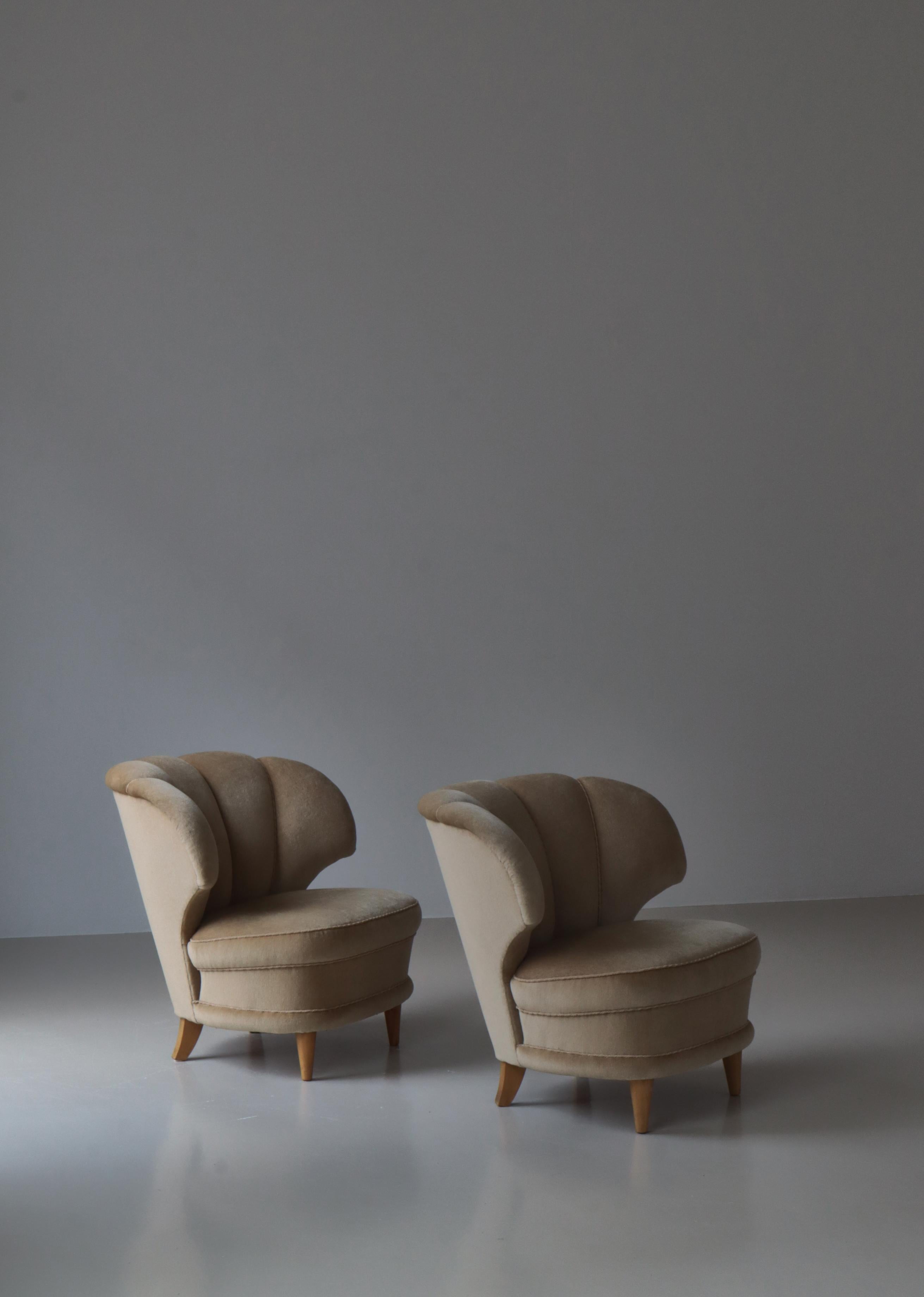 Scandinavian Modern Lounge Chairs Beige Suede Carl Johan Boman, Finland, 1940s 1
