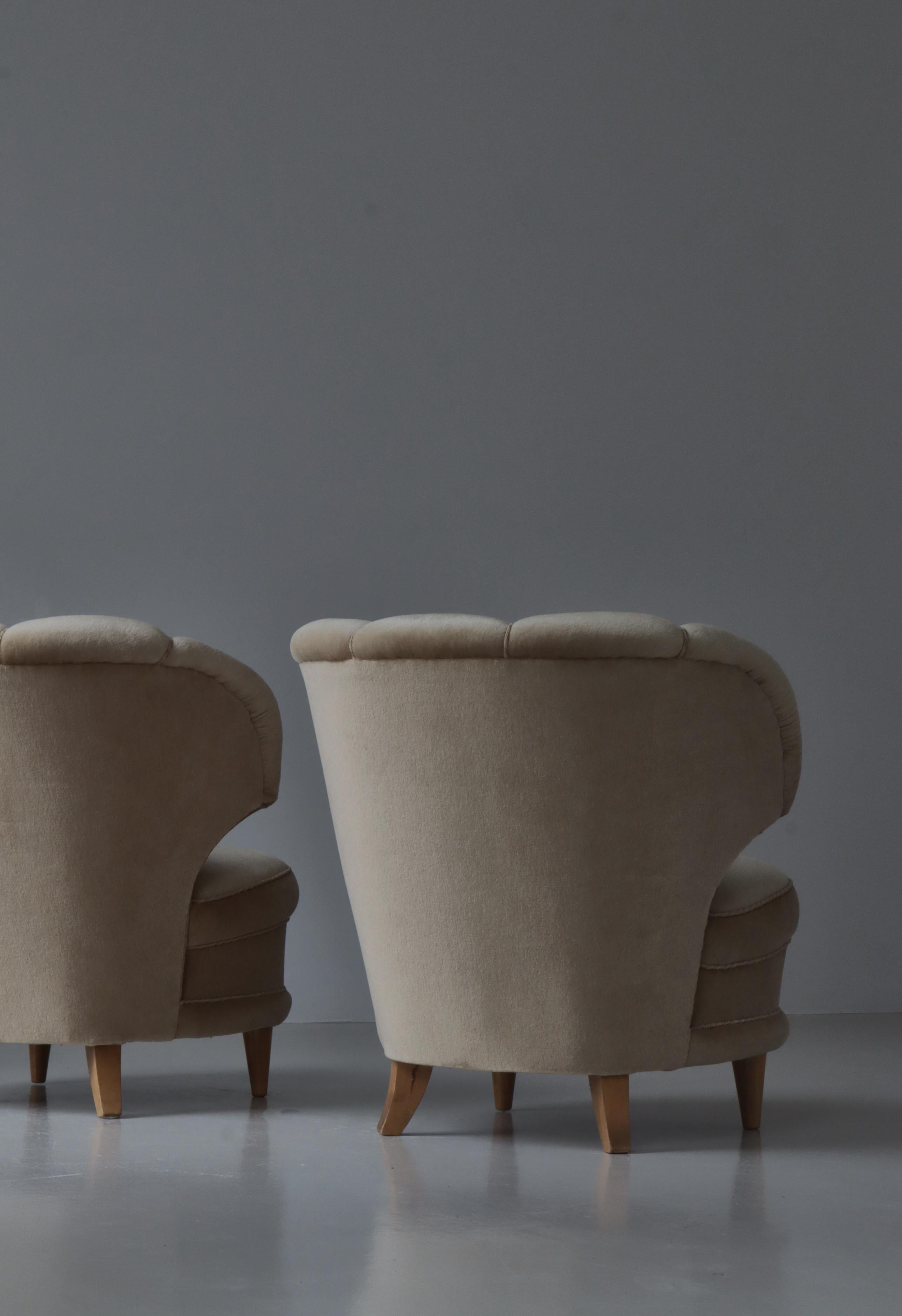 Scandinavian Modern Lounge Chairs Beige Suede Carl Johan Boman, Finland, 1940s 2