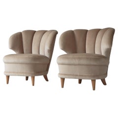 Scandinavian Modern Lounge Chairs Beige Suede Carl Johan Boman, Finland, 1940s