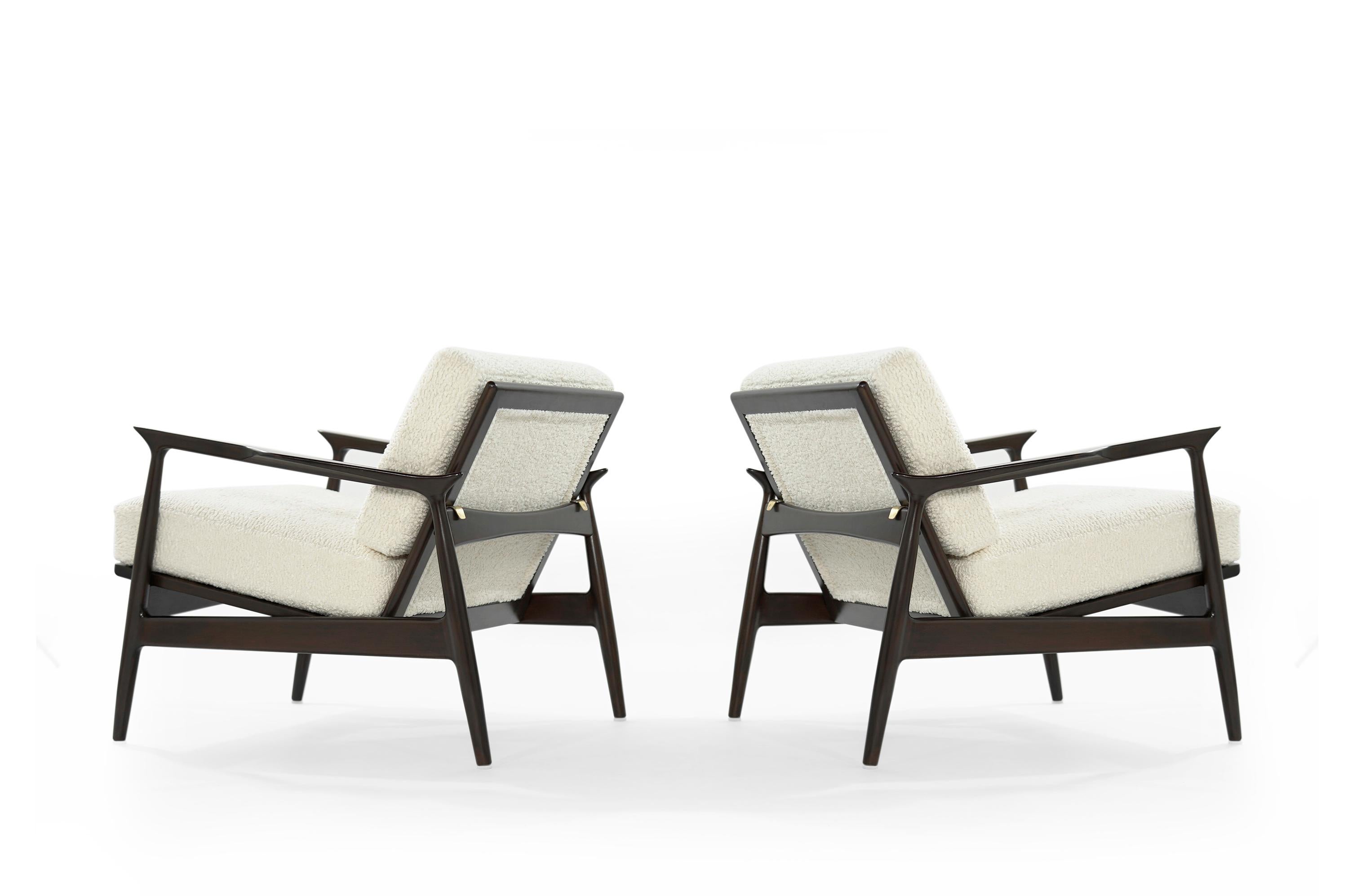 Brass Scandinavian Modern Lounge Chairs by Ib Kofod-Larsen, circa 1950s