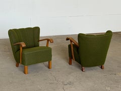 Scandinavian Modern, Loungesessel aus grüner Wolle, 1940er Jahre, 2er-Set