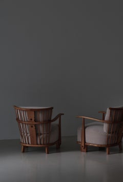 Scandinavian  Lounge Chairs Model 1590, Fritz Hansen, Elm & Velvet Mohair, 1940s