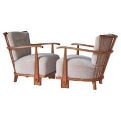 Scandinavo  Sedie da salotto Model 1590, Fritz Hansen, olmo e velluto mohair, anni '40