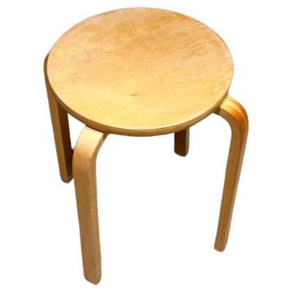 Scandinavian Modern Low Stool Four-Legged Birch Wood In Good Condition In Chula Vista, CA