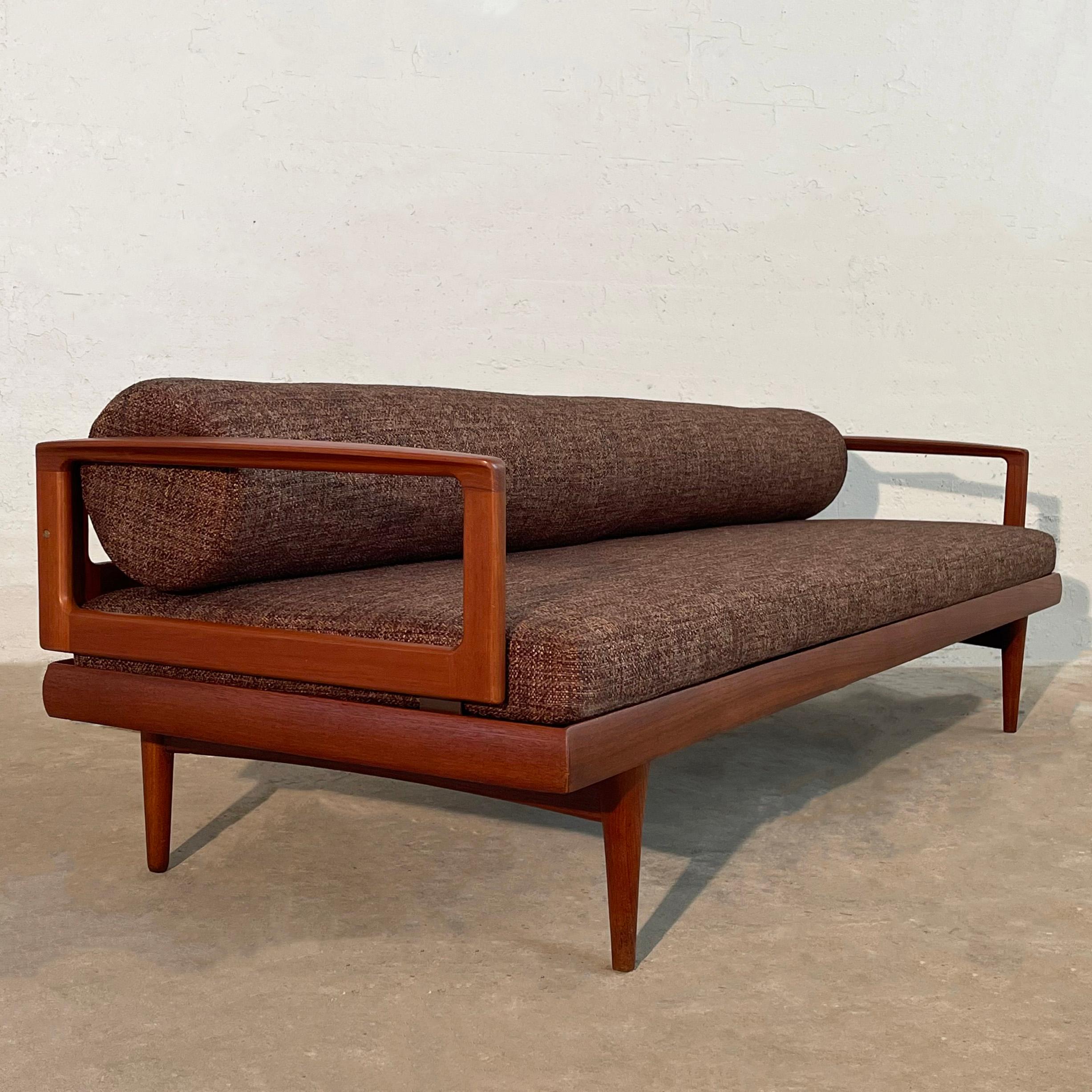 Scandinavian Modern Low Teak Upholstered Sofa For Sale 4