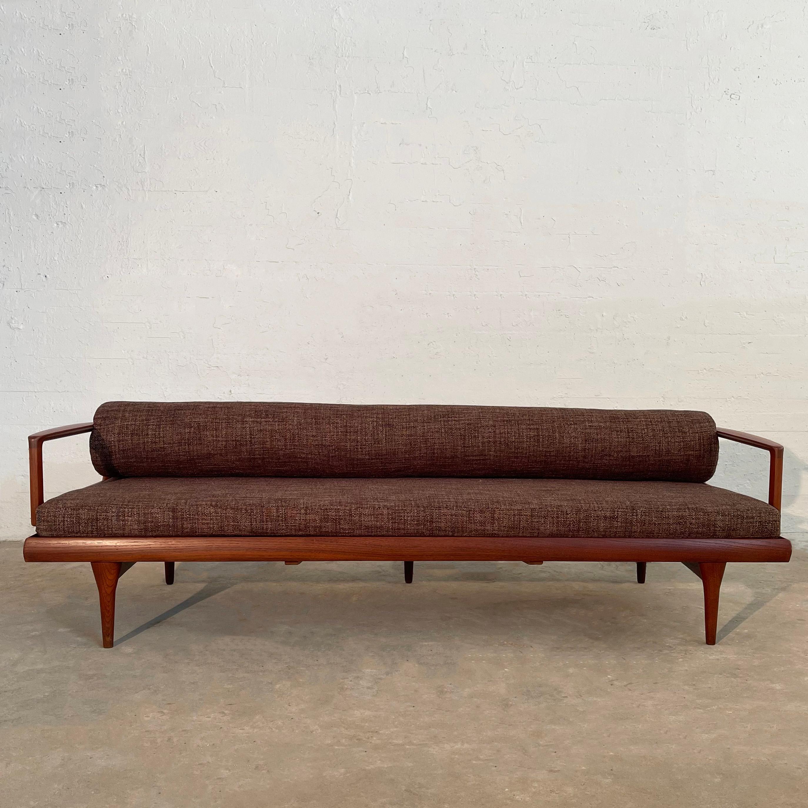 Danish Scandinavian Modern Low Teak Upholstered Sofa For Sale