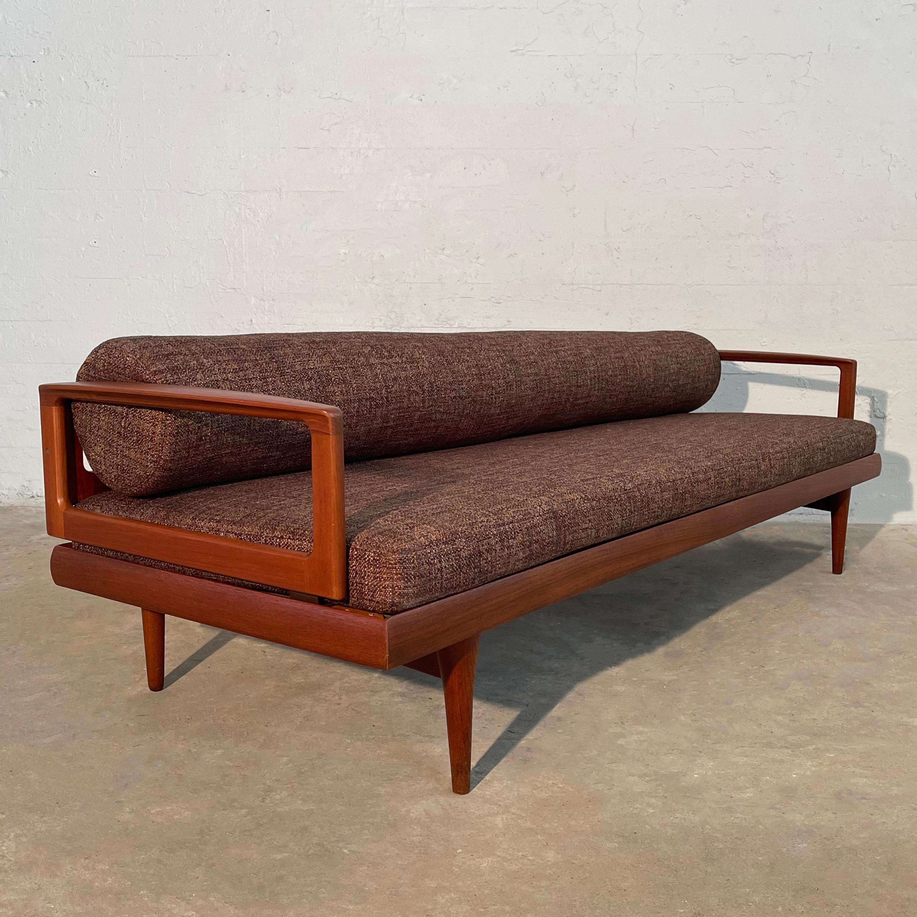 Scandinavian Modern Low Teak Upholstered Sofa In Good Condition For Sale In Brooklyn, NY