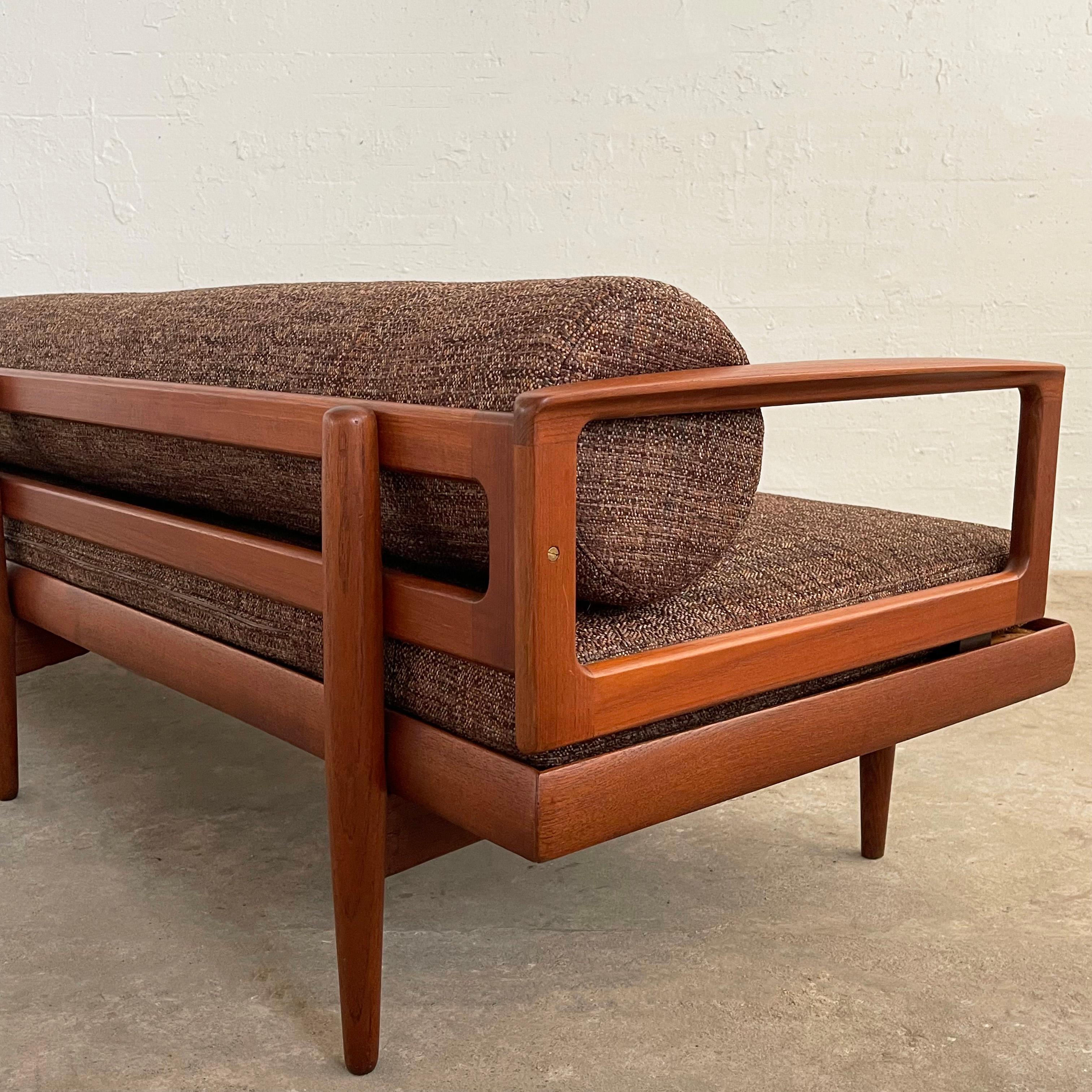 Fabric Scandinavian Modern Low Teak Upholstered Sofa For Sale