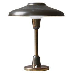 Vintage Scandinavian Modern LYFA Table Lamp Patinated Brass Opal Glass 1940s