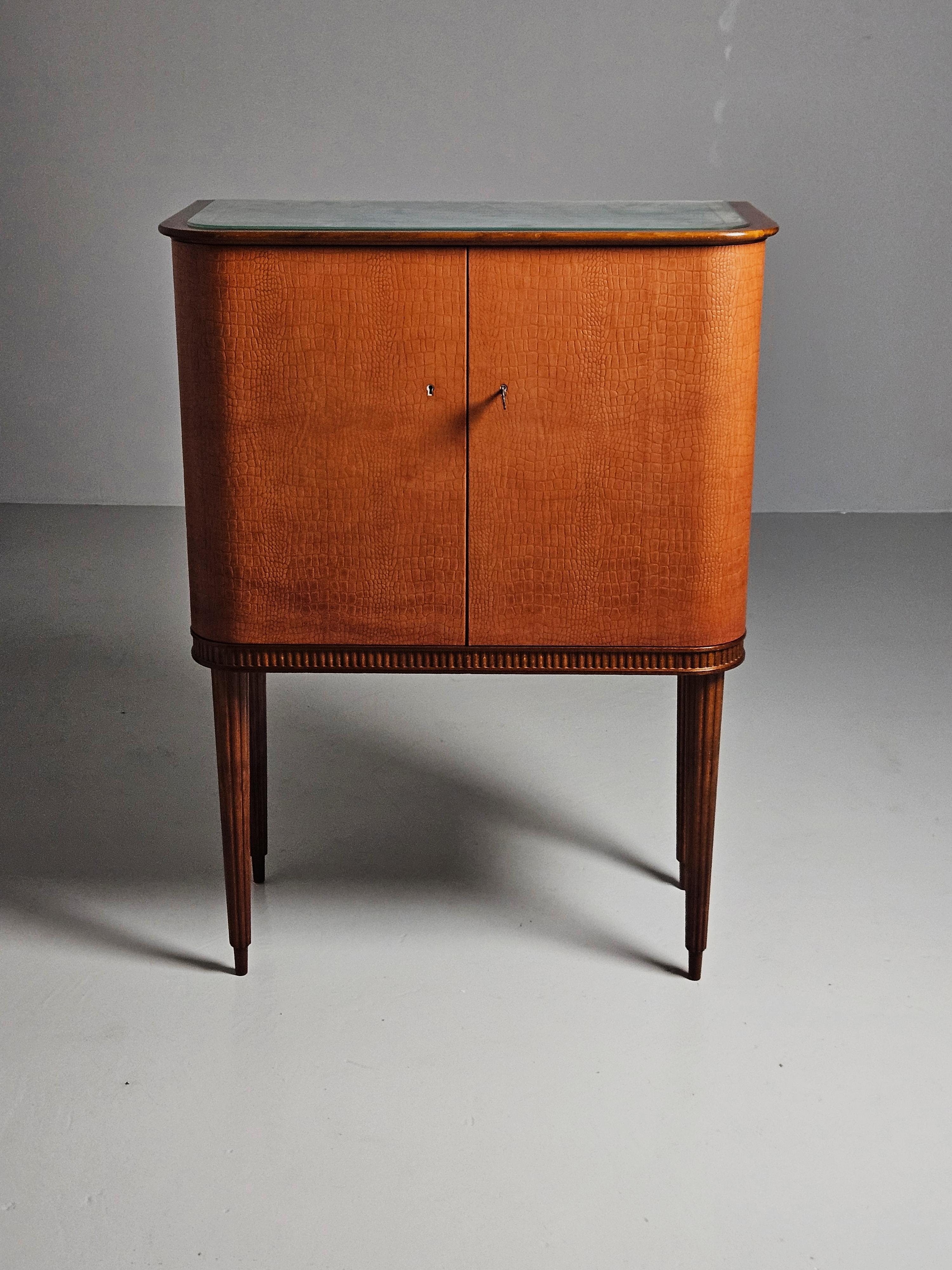 Scandinavian Modern Scandinavian modern mahogany and leather bar cabinet, Sweden, 1950s