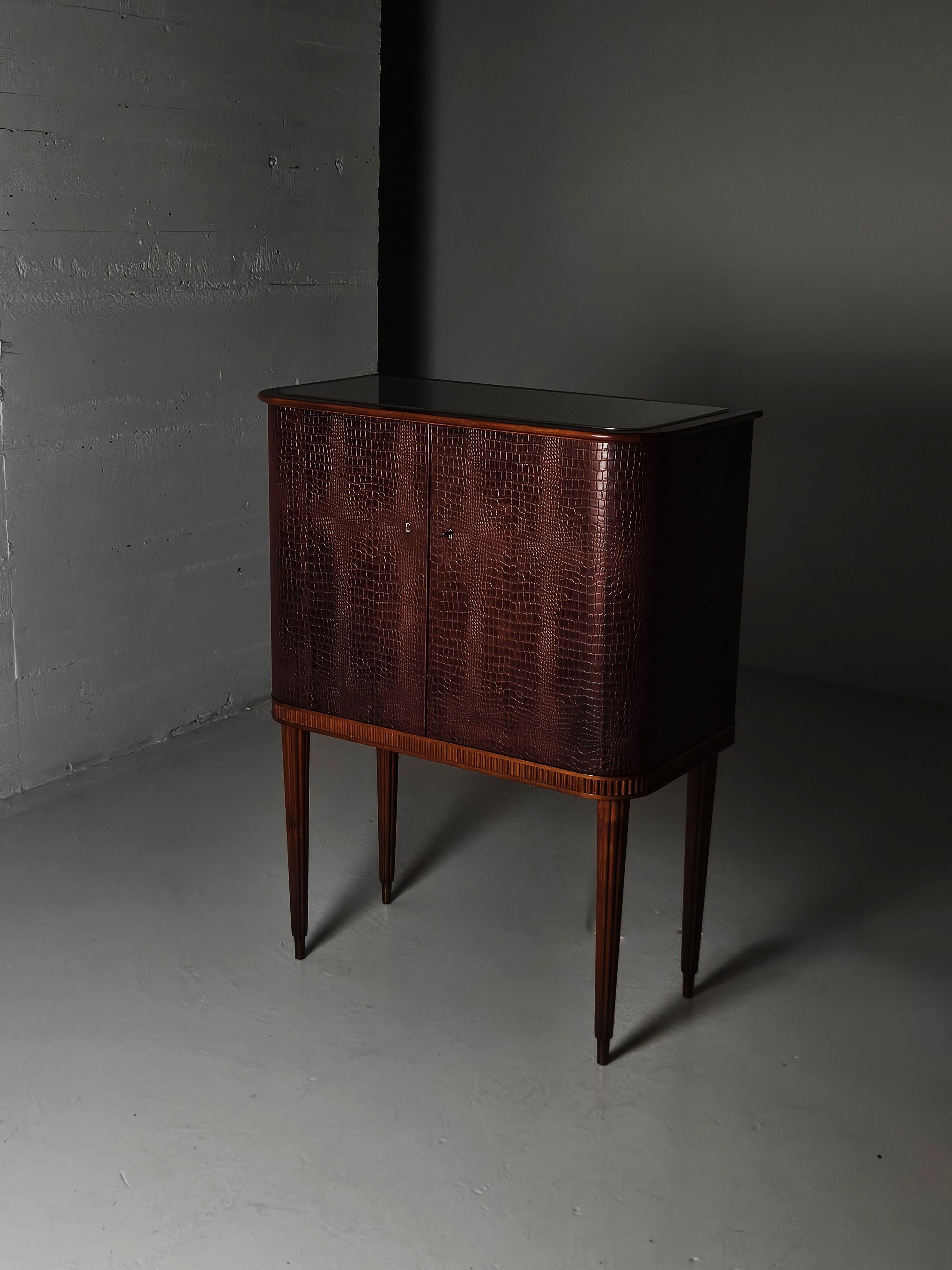 Scandinavian Modern Scandinavian modern mahogany and leather bar cabinet, Sweden, 1950s For Sale