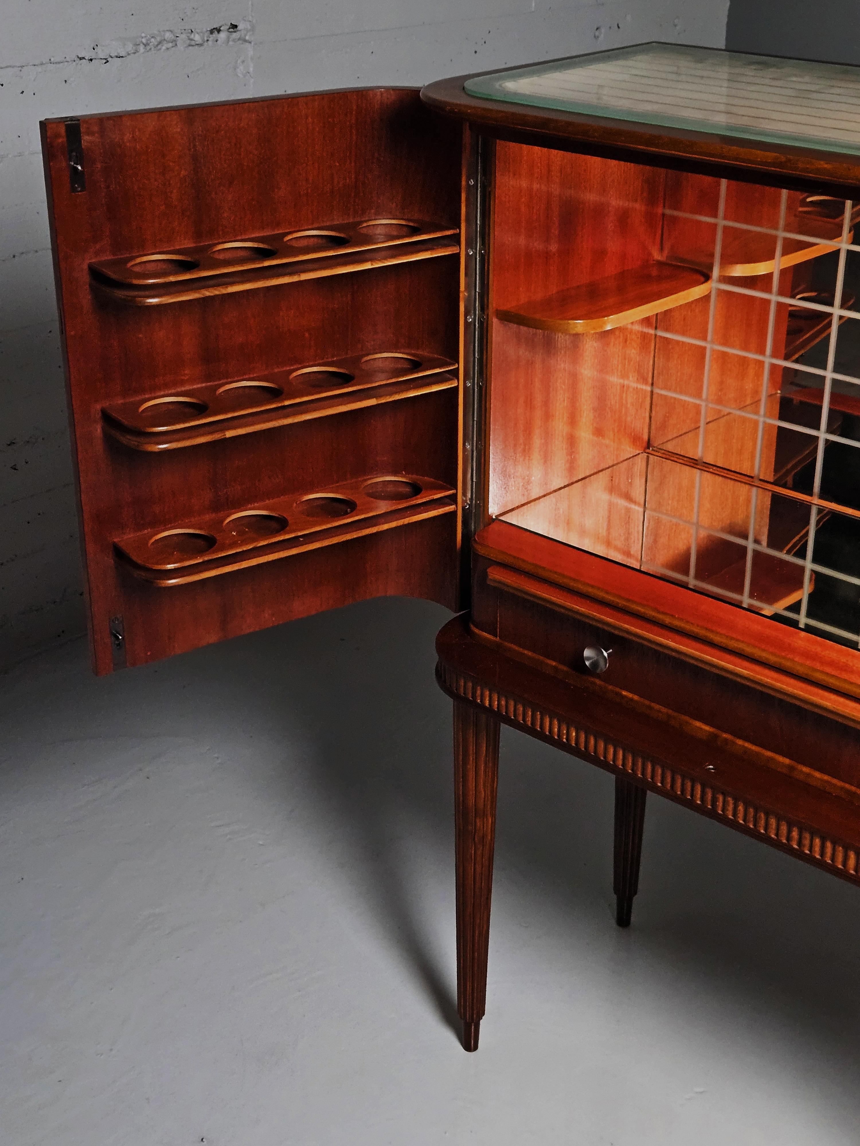 20th Century Scandinavian modern mahogany and leather bar cabinet, Sweden, 1950s