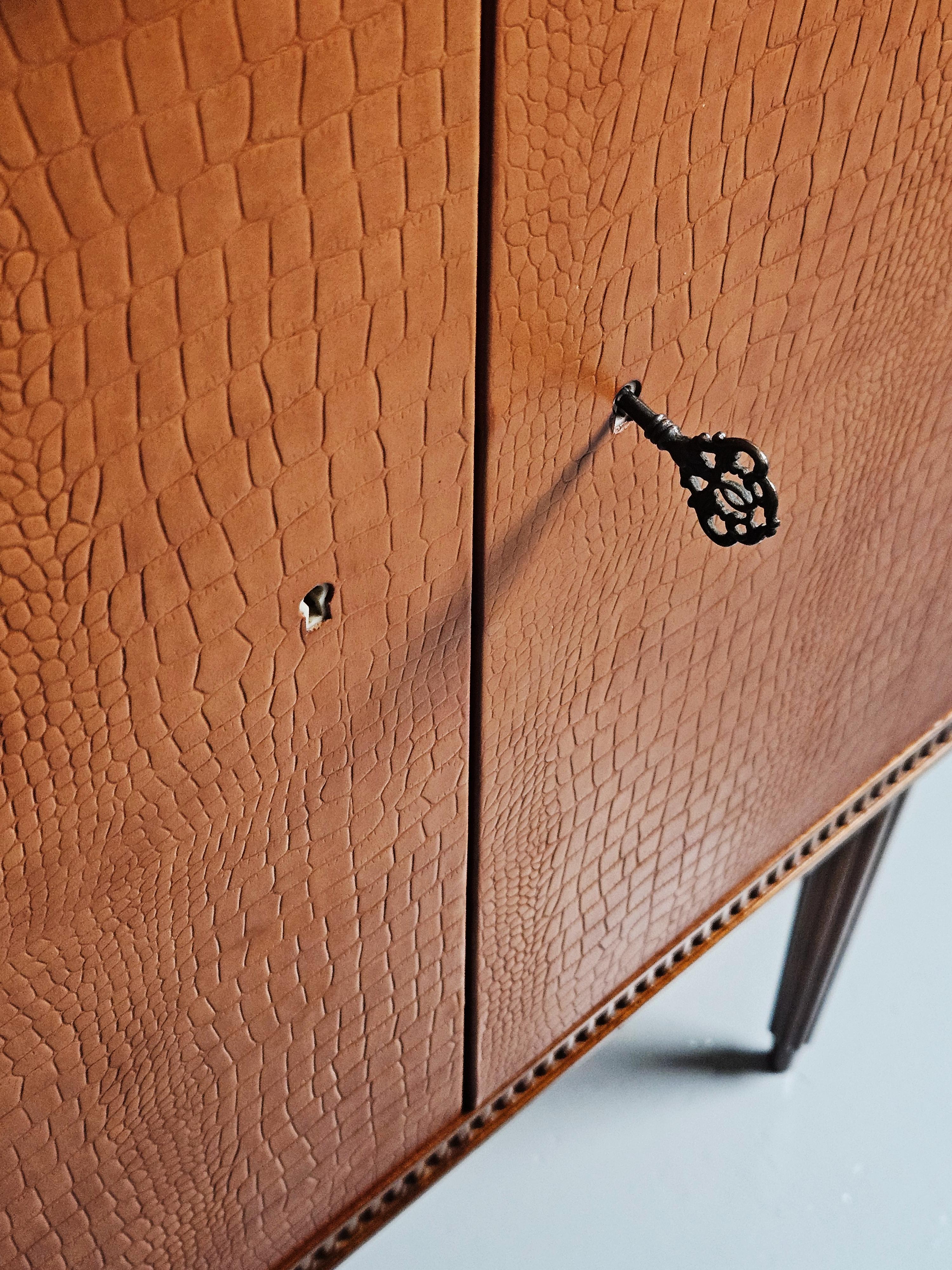 Scandinavian modern mahogany and leather bar cabinet, Sweden, 1950s 1