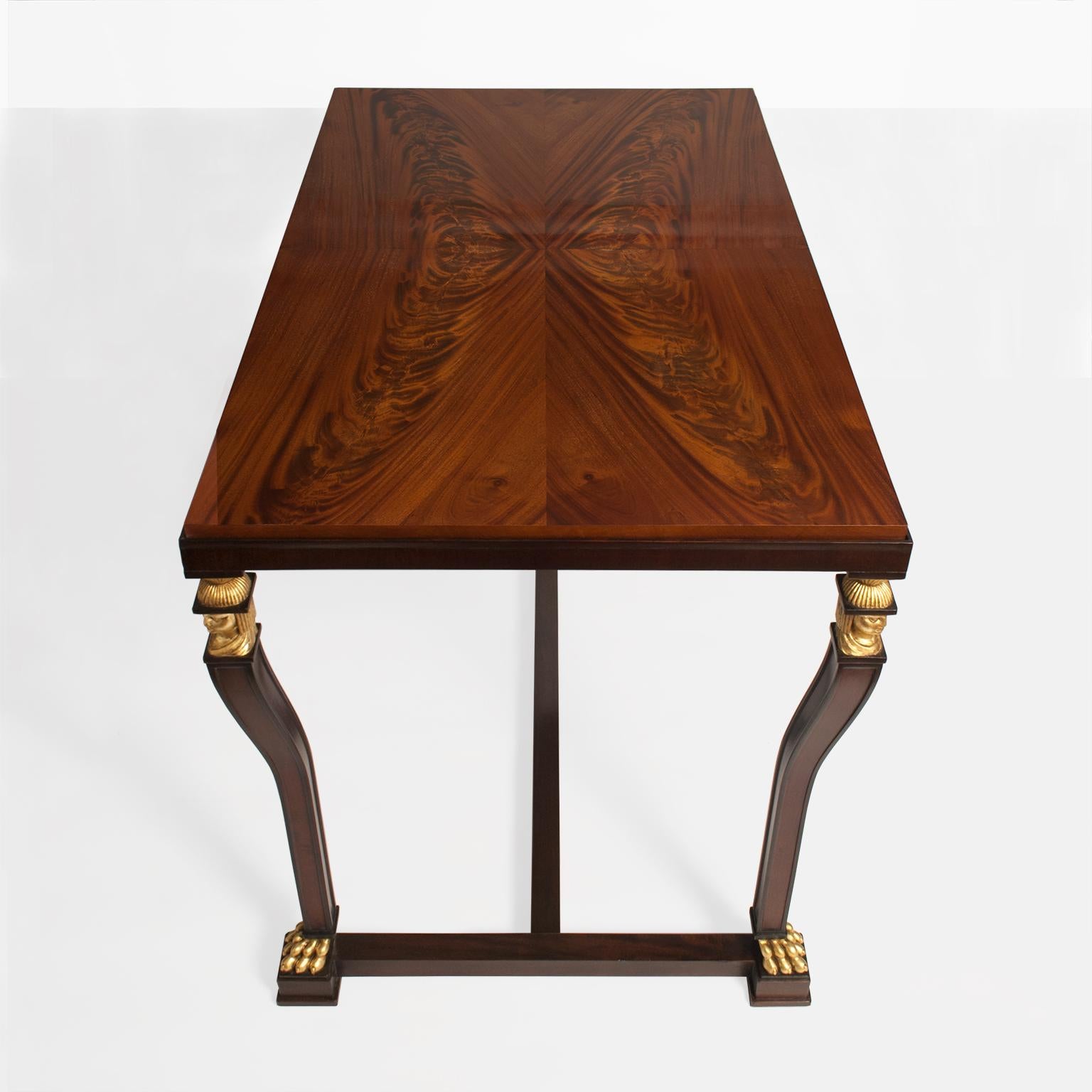 Scandinavian Modern Mahogany Console Table with Parcel-Gilt Carved Caryatids In Good Condition In New York, NY