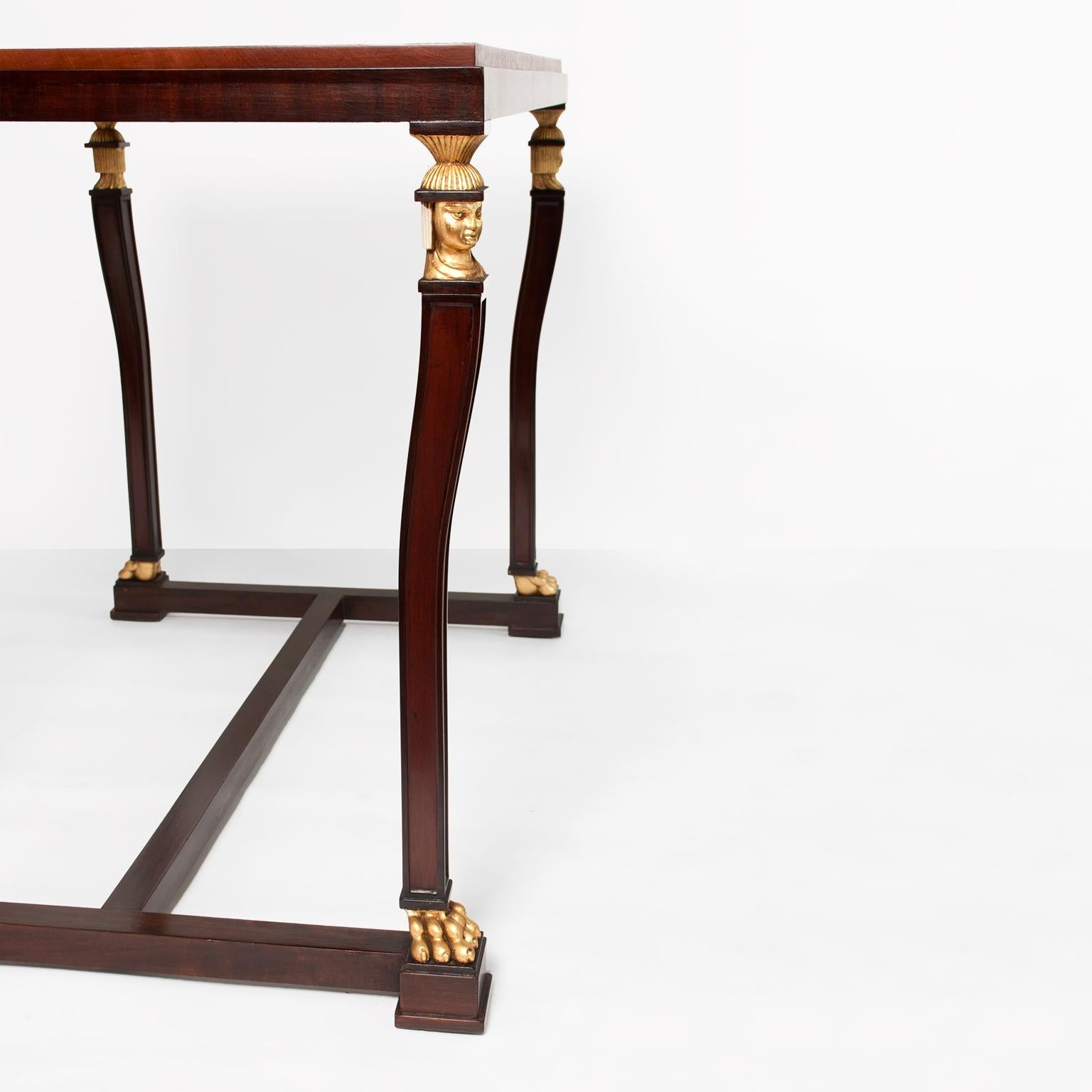 20th Century Scandinavian Modern Mahogany Console Table with Parcel-Gilt Carved Caryatids