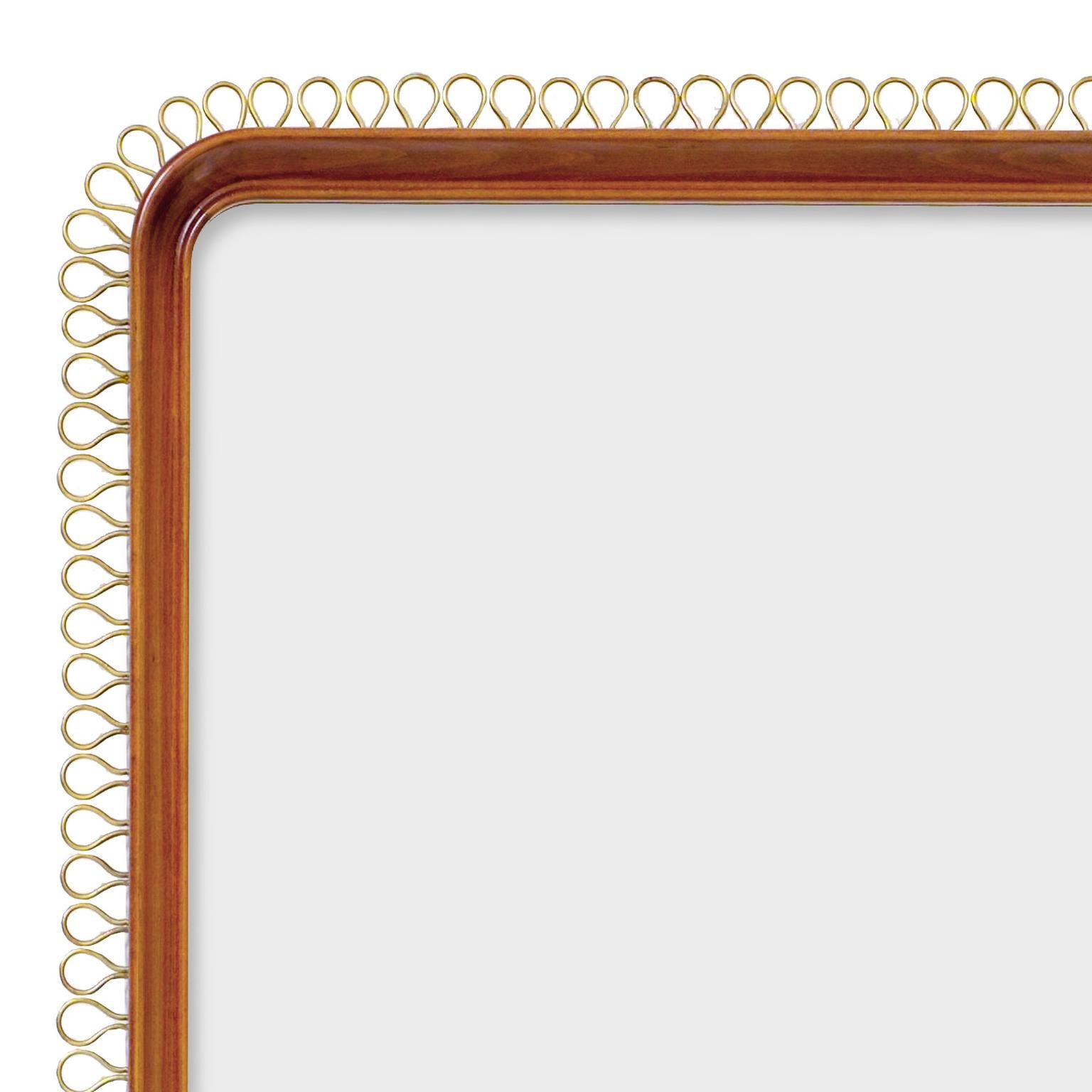 20th Century Scandinavian Modern Mahogany Mirror with Polished Brass Trim