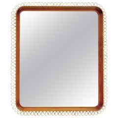 Scandinavian Modern Mahogany Mirror with Polished Brass Trim