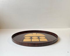 Scandinavian Modern Mahogany Tray with Abstract Intarsia, 1970s