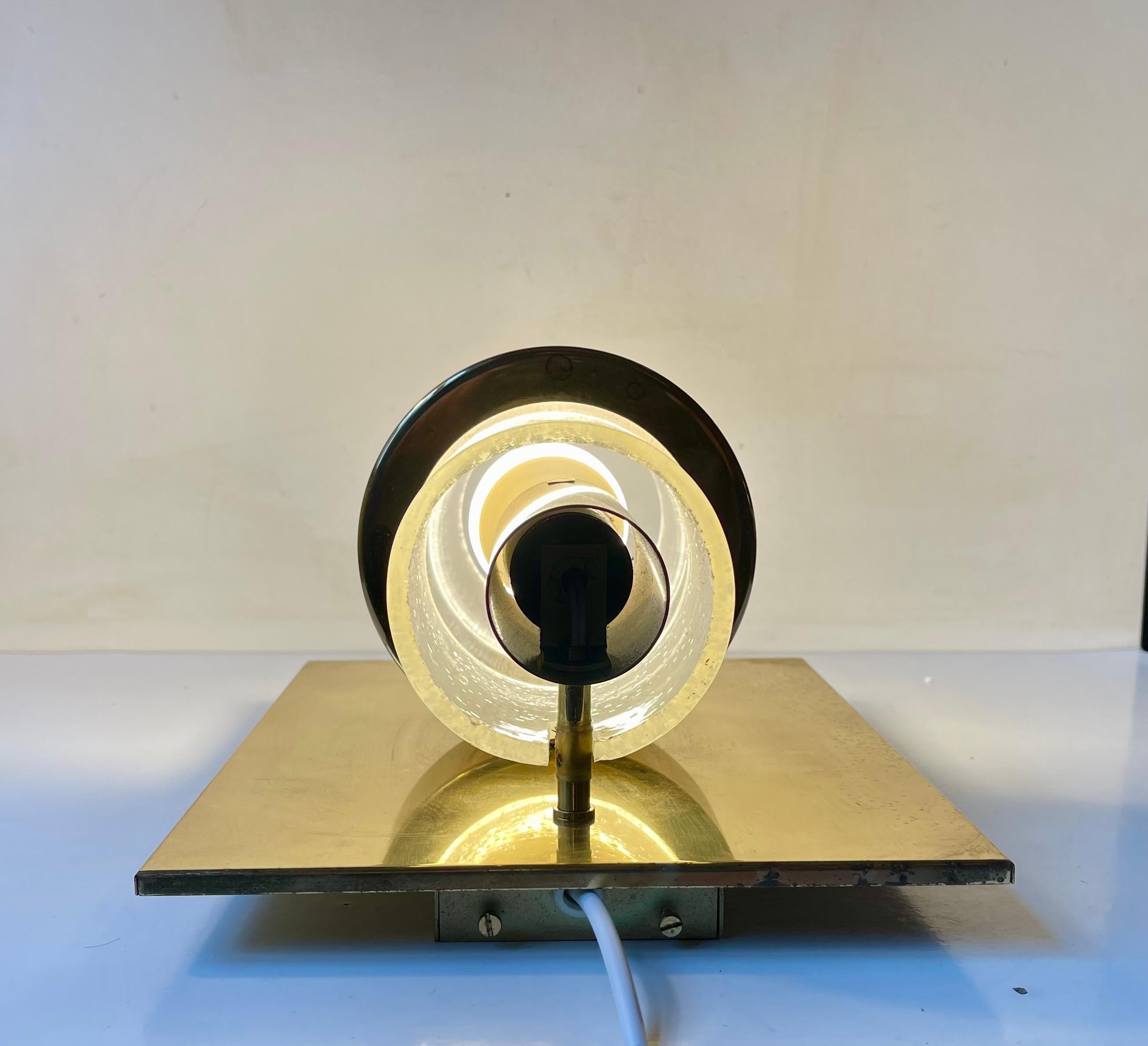 Late 20th Century Scandinavian Modern Maritime Wall Sconces in Brass & Glass by Jonas Hidle, 1970s For Sale