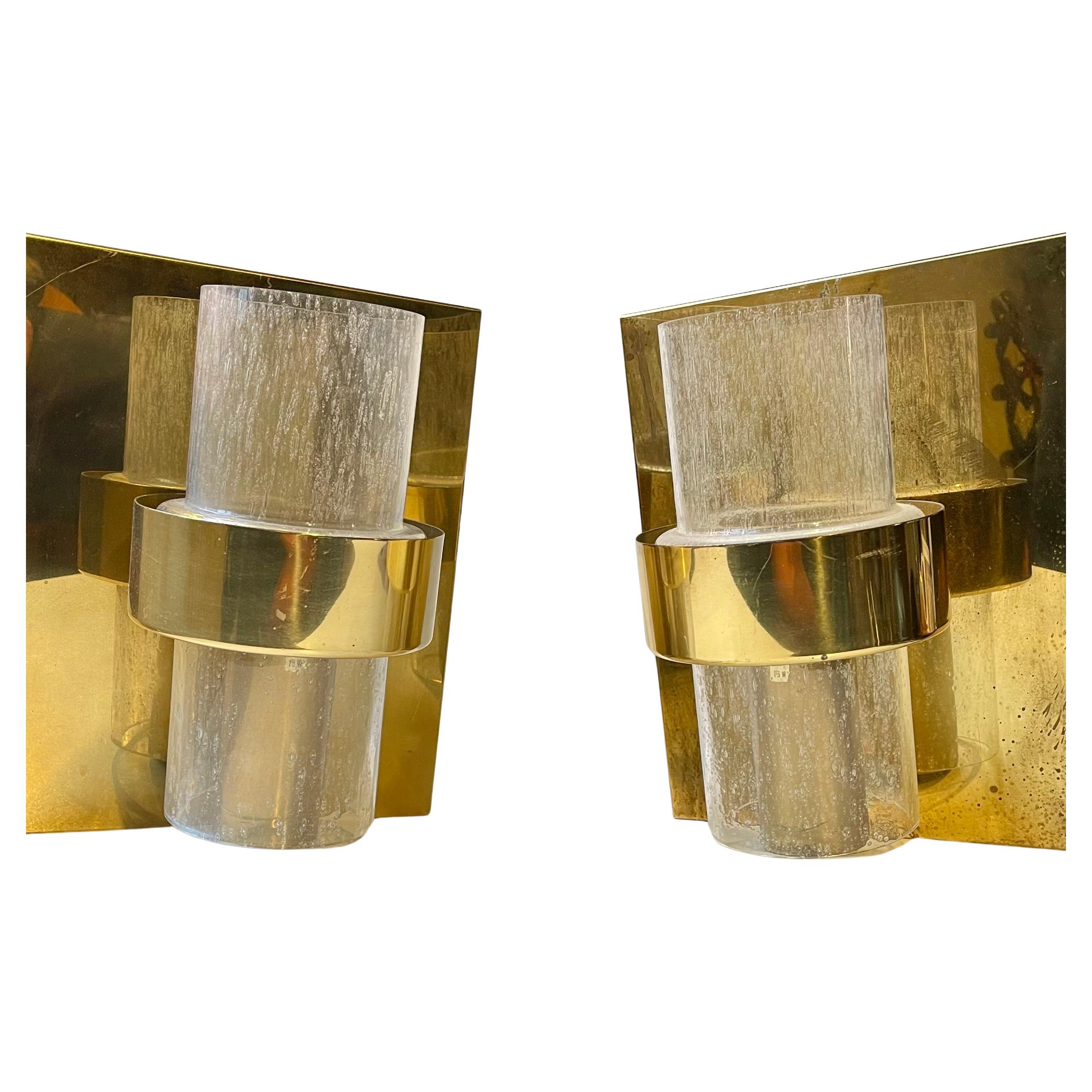 Scandinavian Modern Maritime Wall Sconces in Brass & Glass by Jonas Hidle, 1970s For Sale