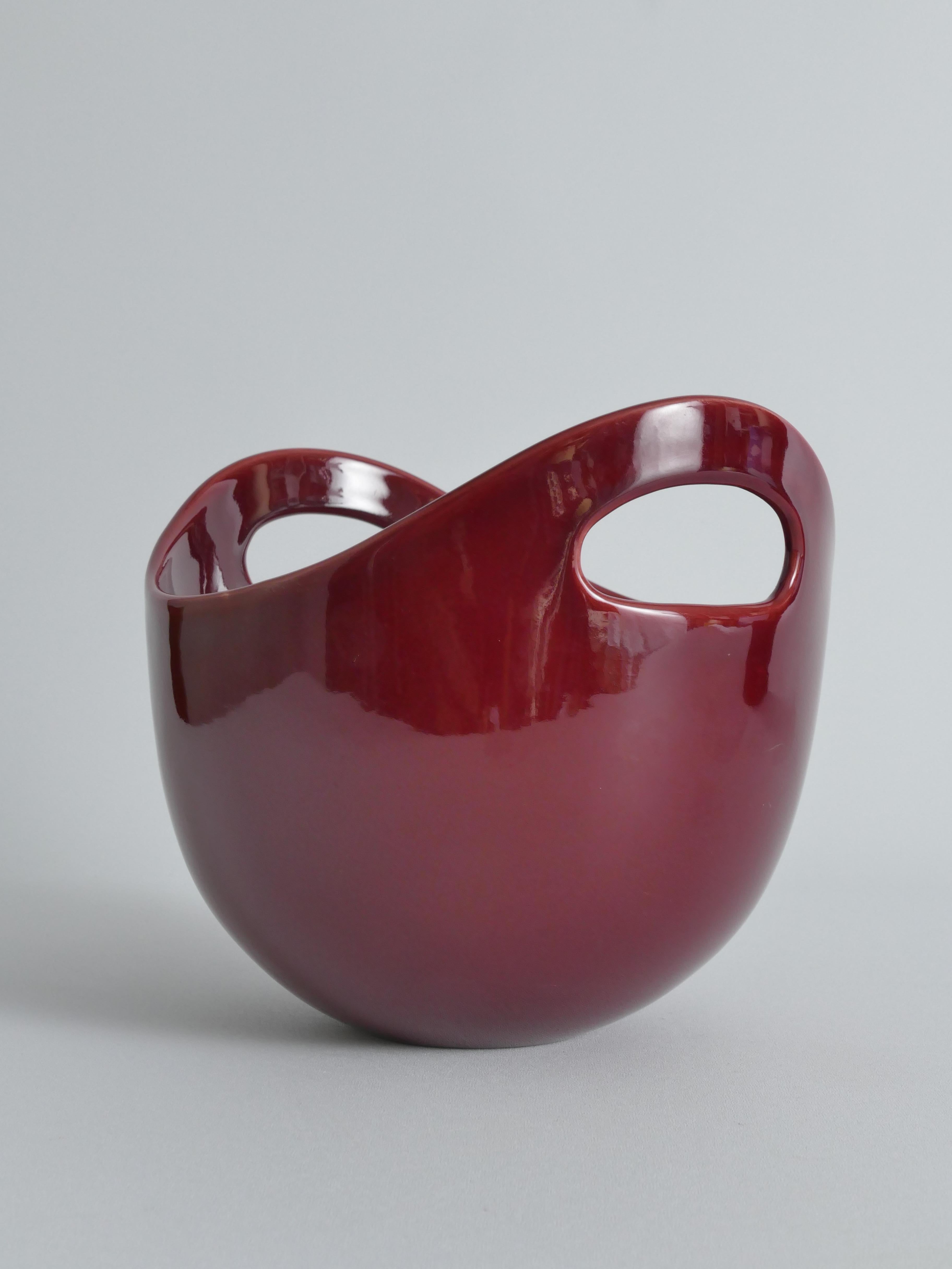 Swedish Scandinavian Modern Merlot Red Stoneware Bowl by SYCO, Sweden, 1950s For Sale