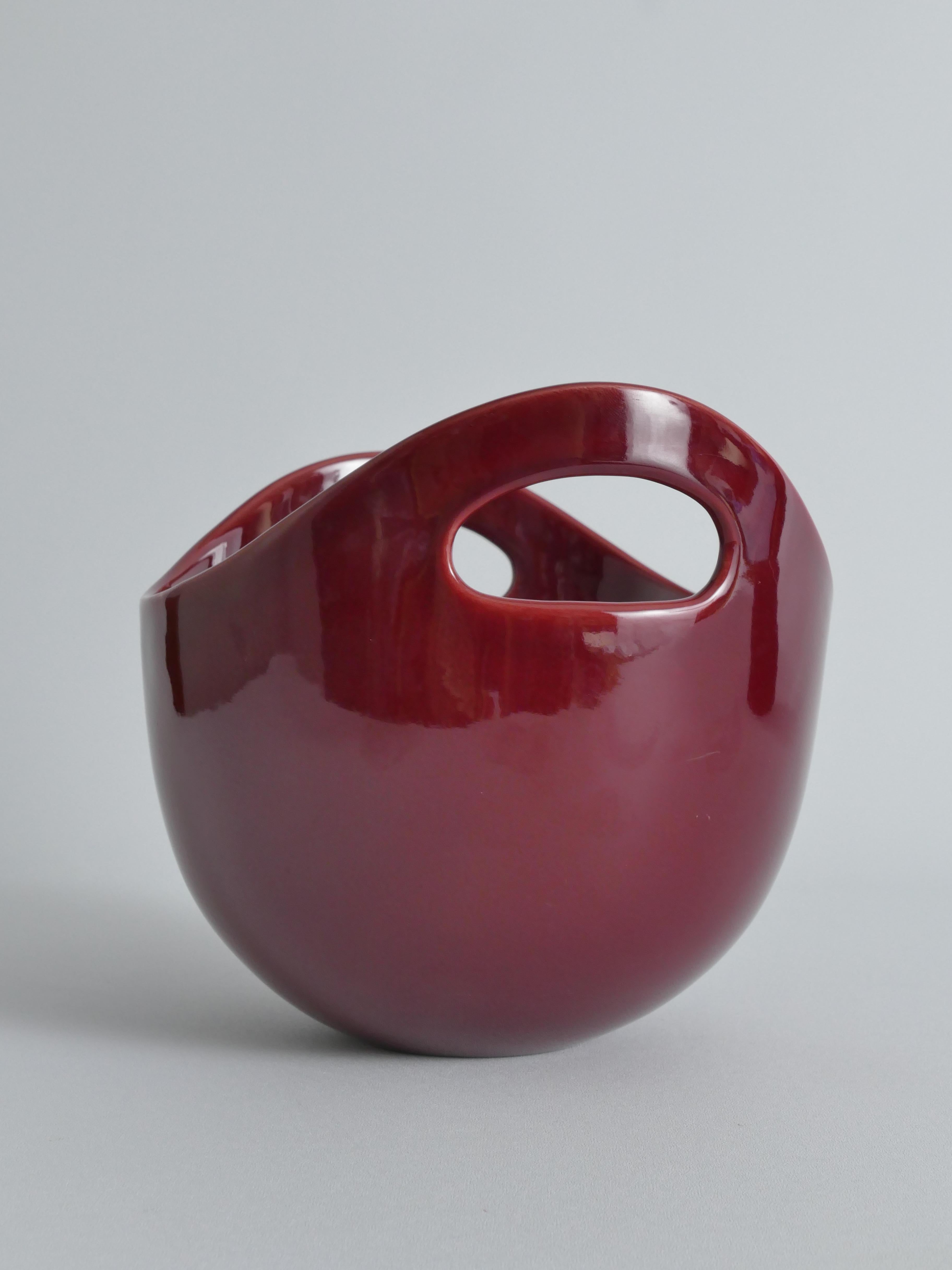 Glazed Scandinavian Modern Merlot Red Stoneware Bowl by SYCO, Sweden, 1950s For Sale