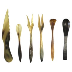 Vintage Scandinavian Modern Minimalist Horn Appetizer Utensils, Set of 6