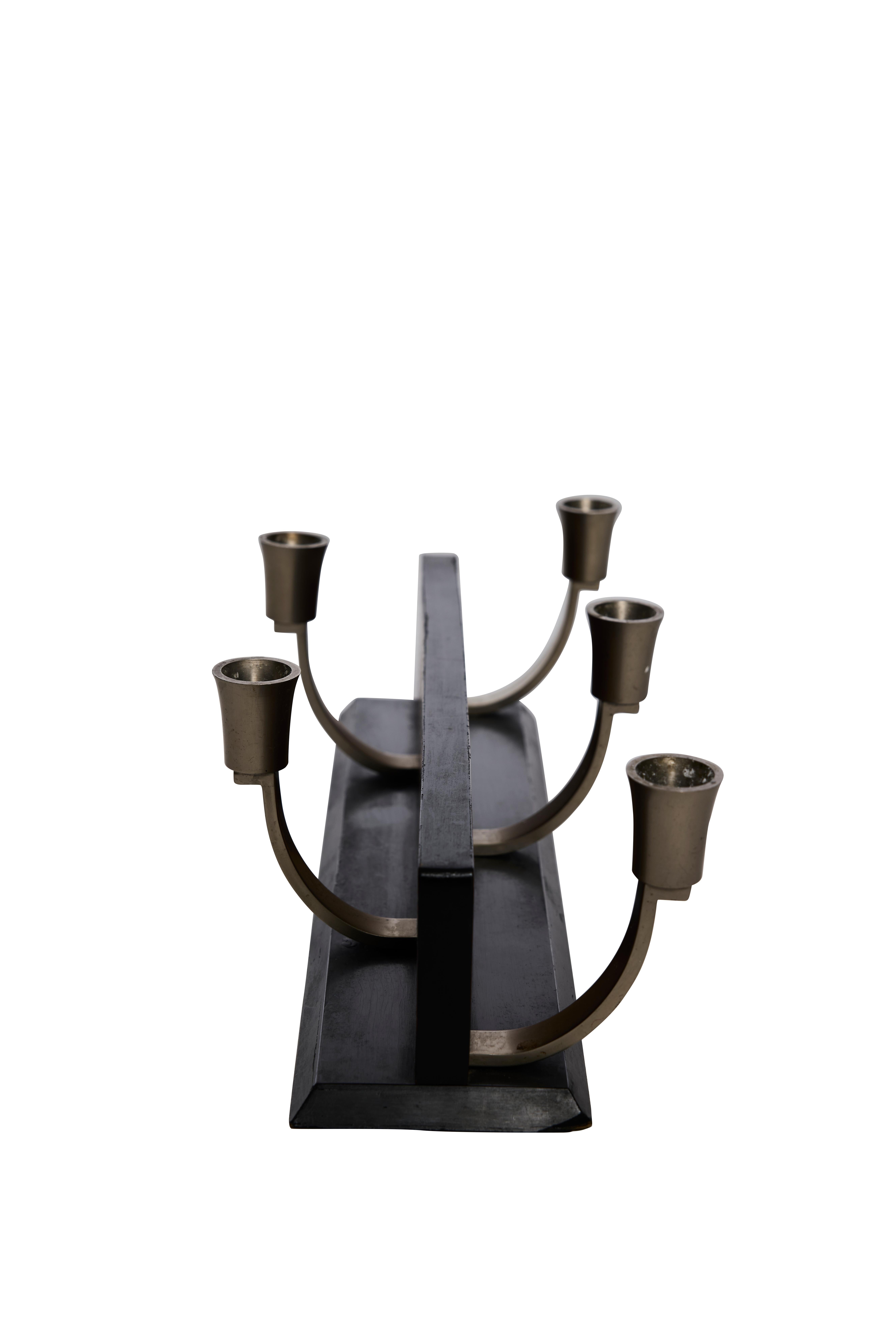 Scandinavian Modern “Mjölby Intarsia” Advent Candleholder in Inlaid Wood, 1940s For Sale 1
