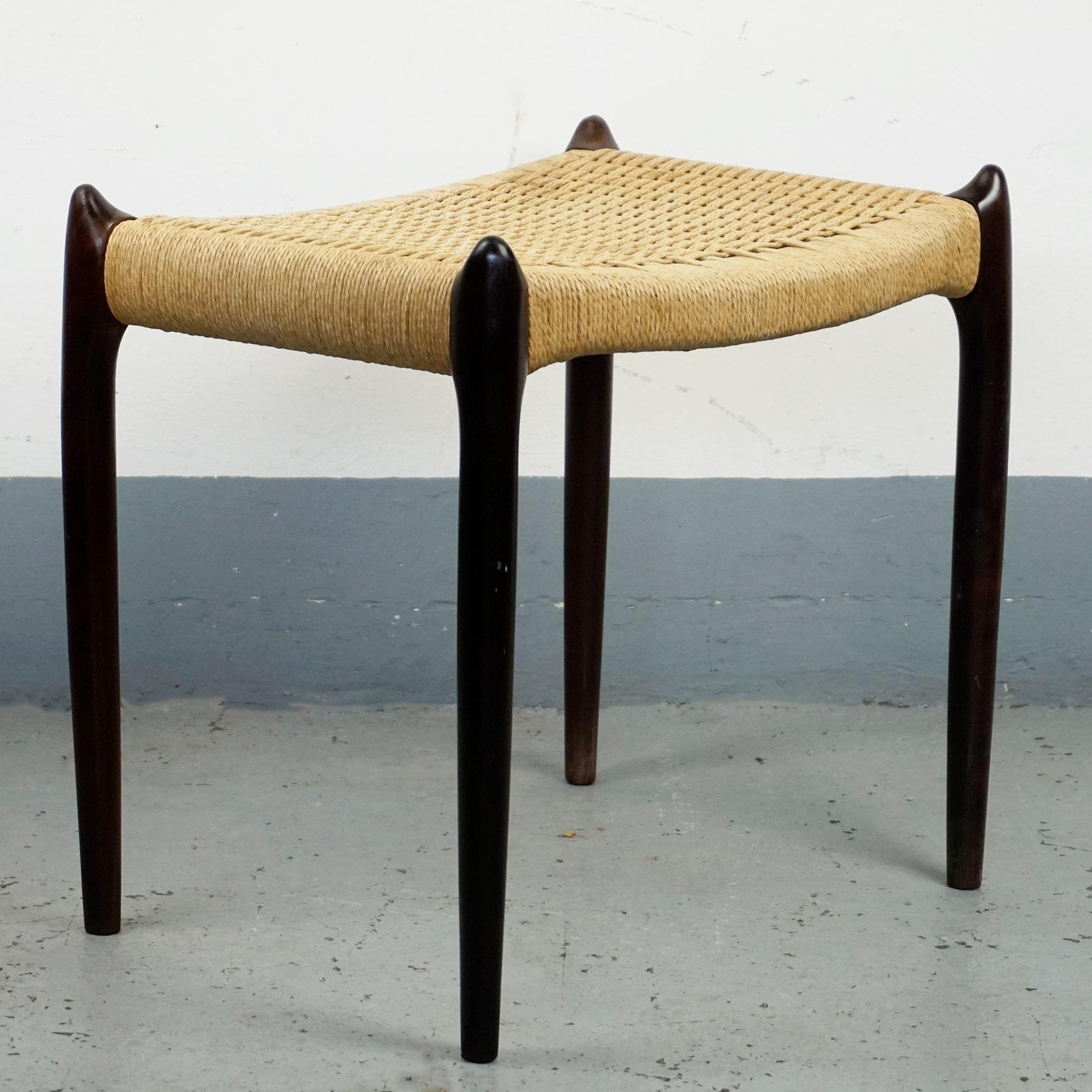 Papercord Scandinavian Modern Model 78a Rosewood Stool by Niels Otto Moller