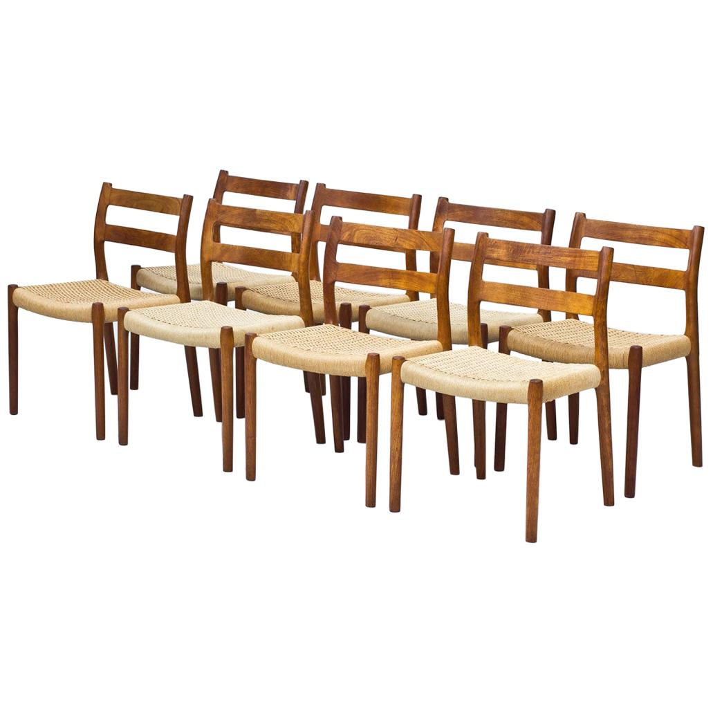 Scandinavian Modern, "Model 84" Dining Chairs by Niels Møller, Denmark, Set of 8