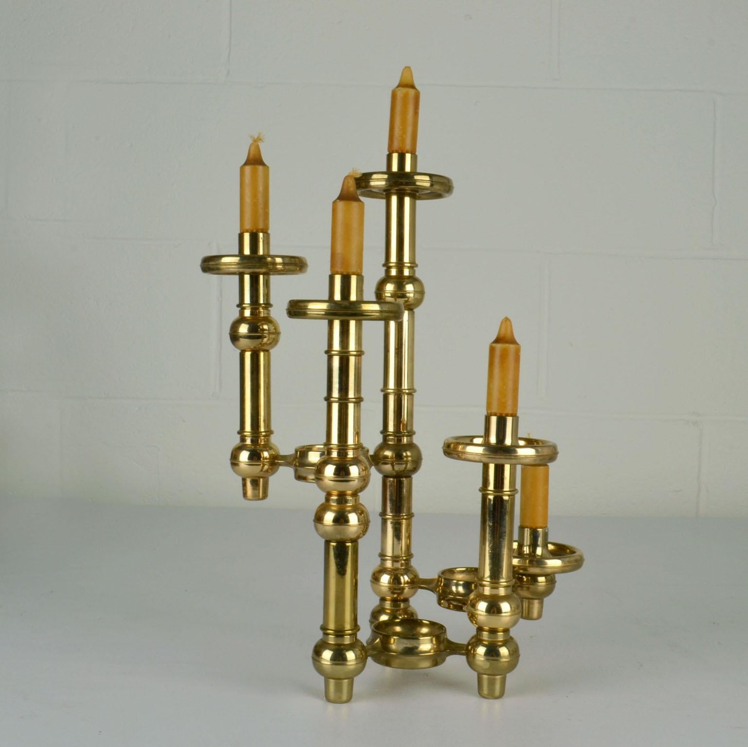Scandinavian Modern Modular Brass Candelabra with Glass Shades For Sale 6