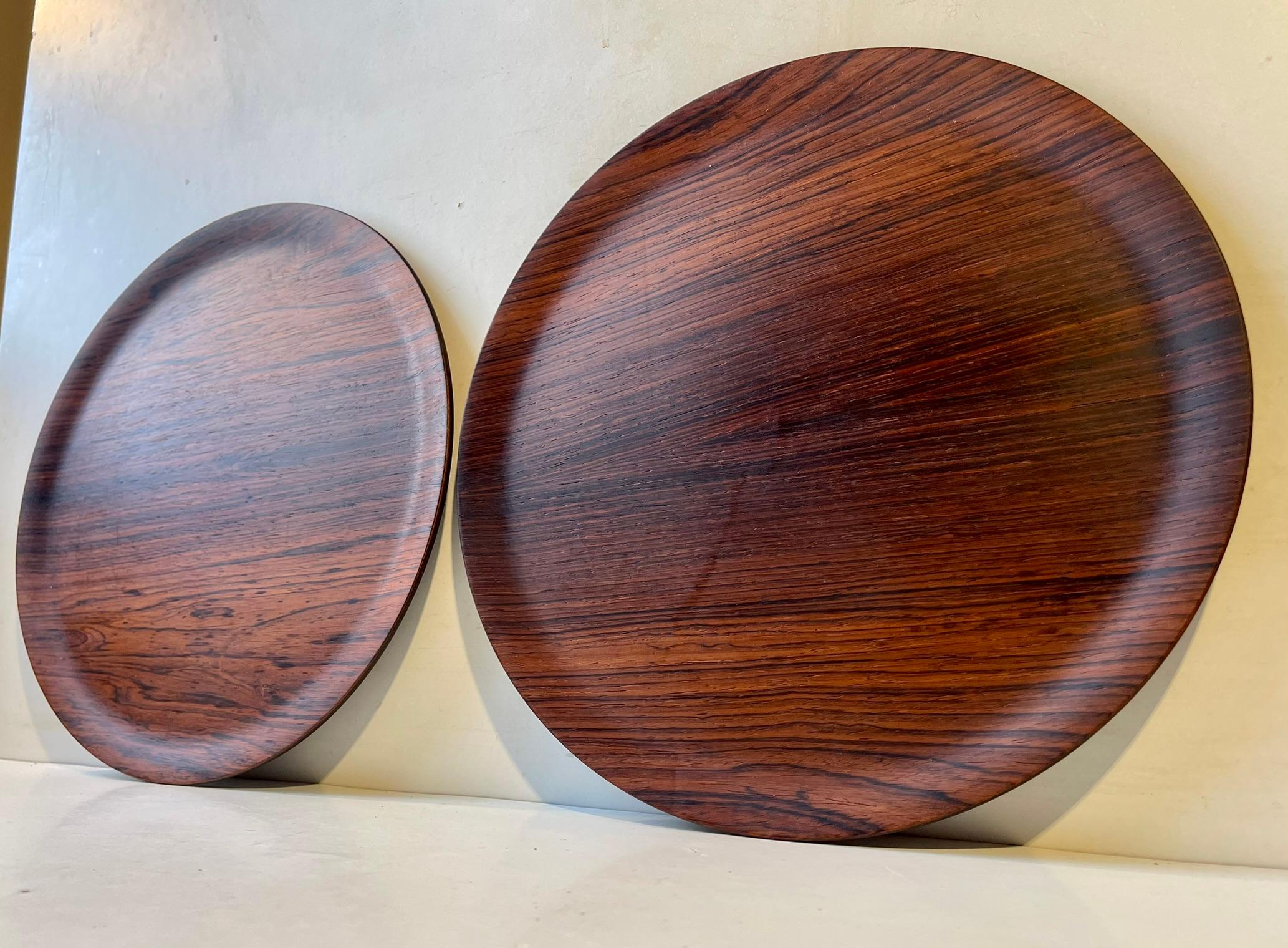 Scandinavian Modern Molded Circular Trays in Rosewood For Sale