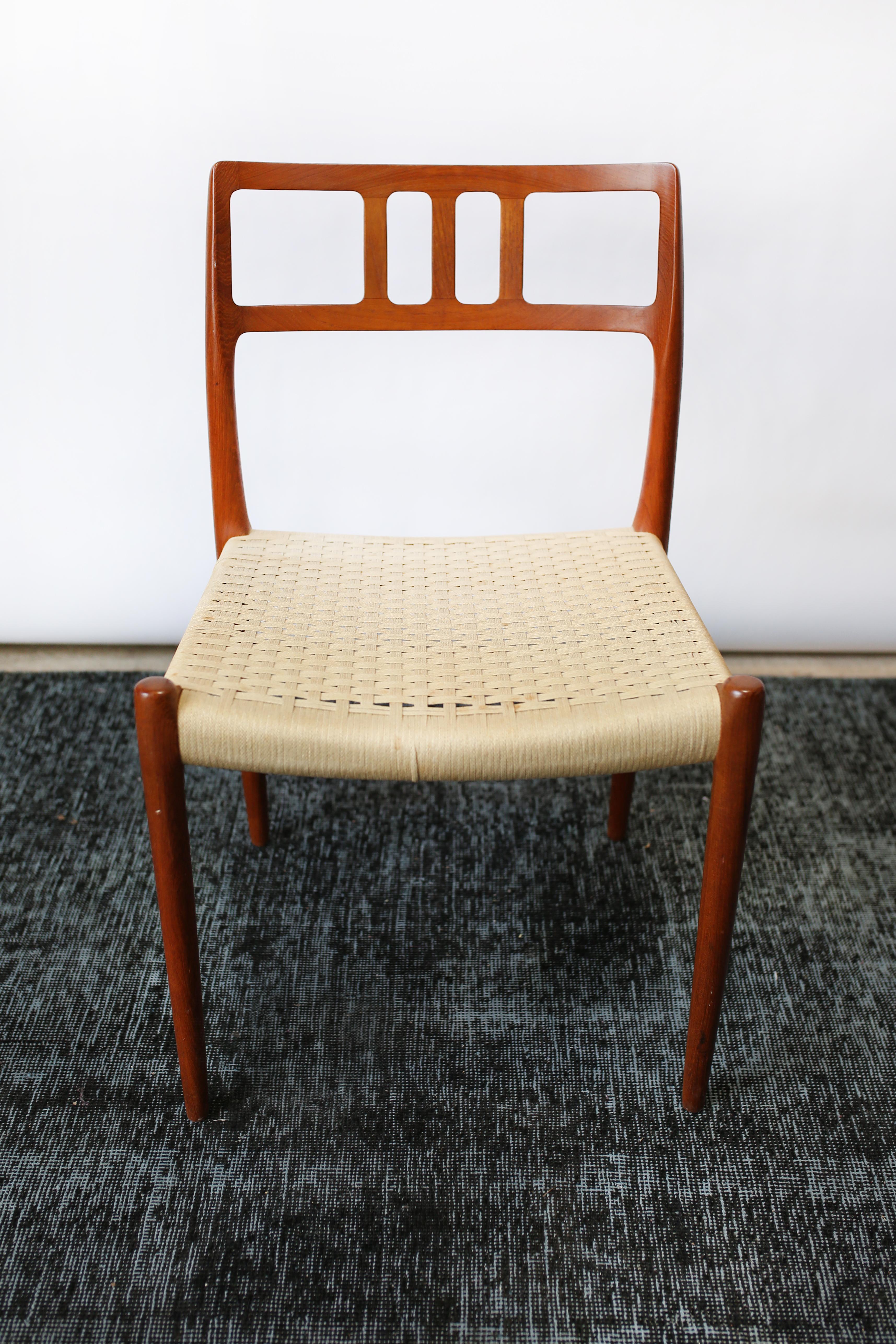 Danish Set of Six Scandinavian Modern Moller 79 Teak Dining Chairs by Niels O. Moller