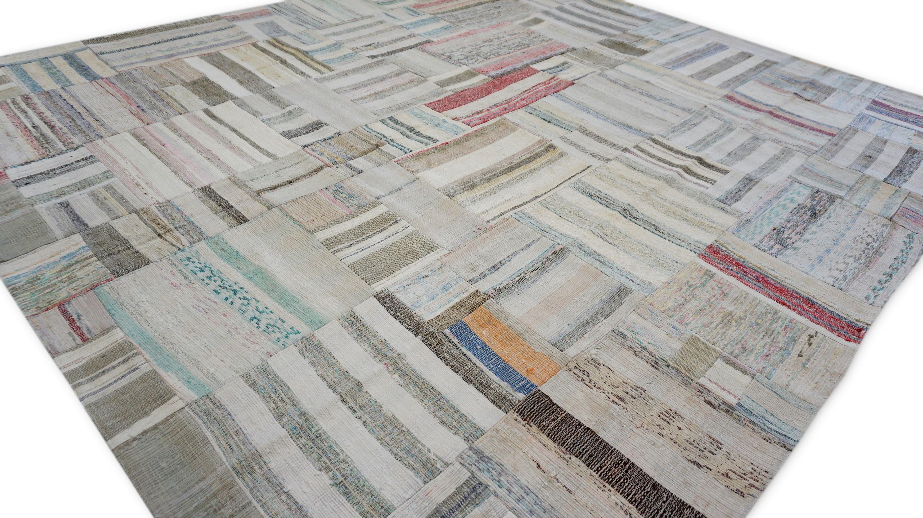 Skandinavisch-moderne Mehrfarbige Vintage  Teppich 8'10''x9'11'' (Handgewebt) im Angebot