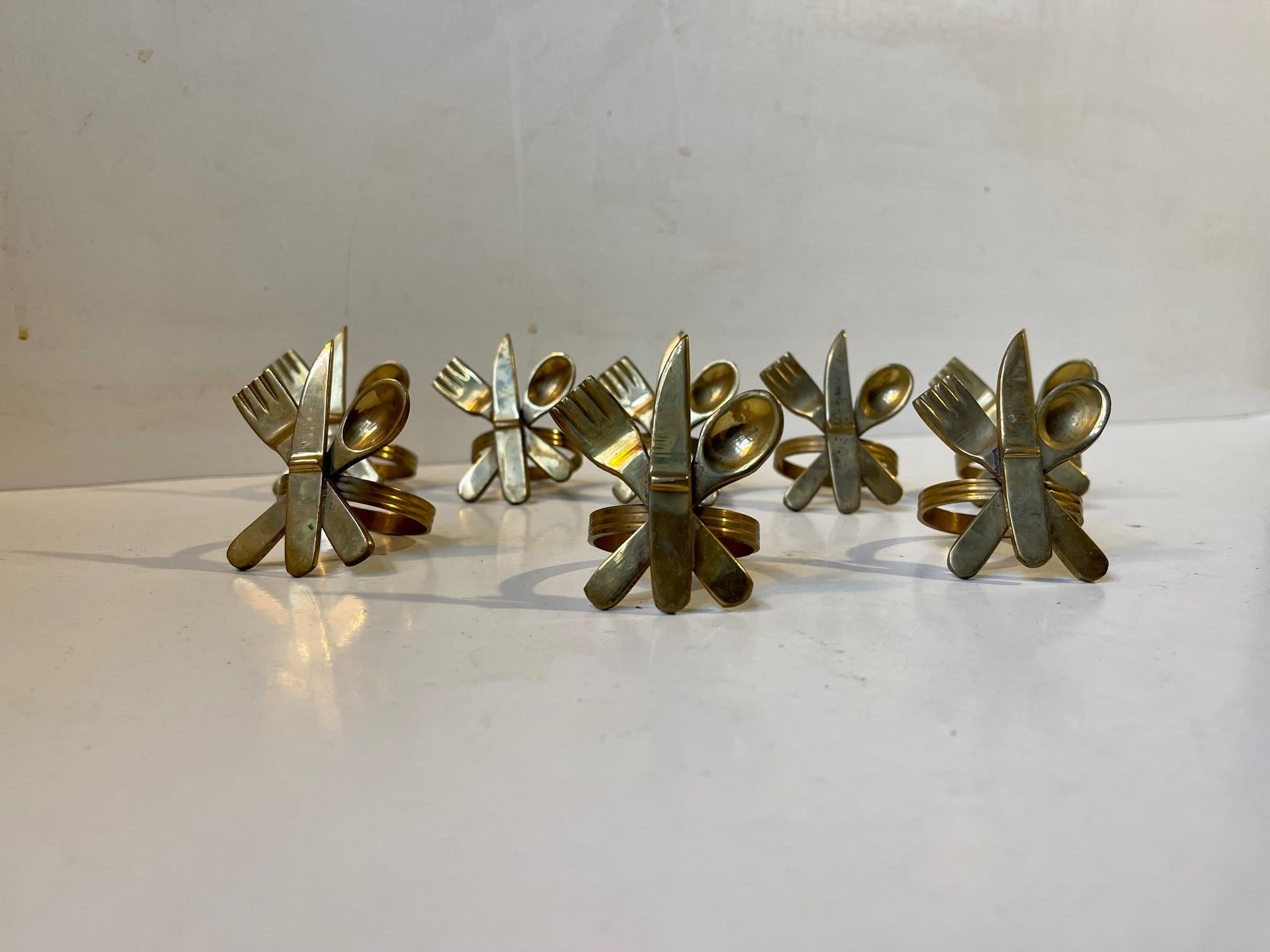 Scandinavian Modern Napkin Ring Holders in Brass, Set of 8 For Sale 2