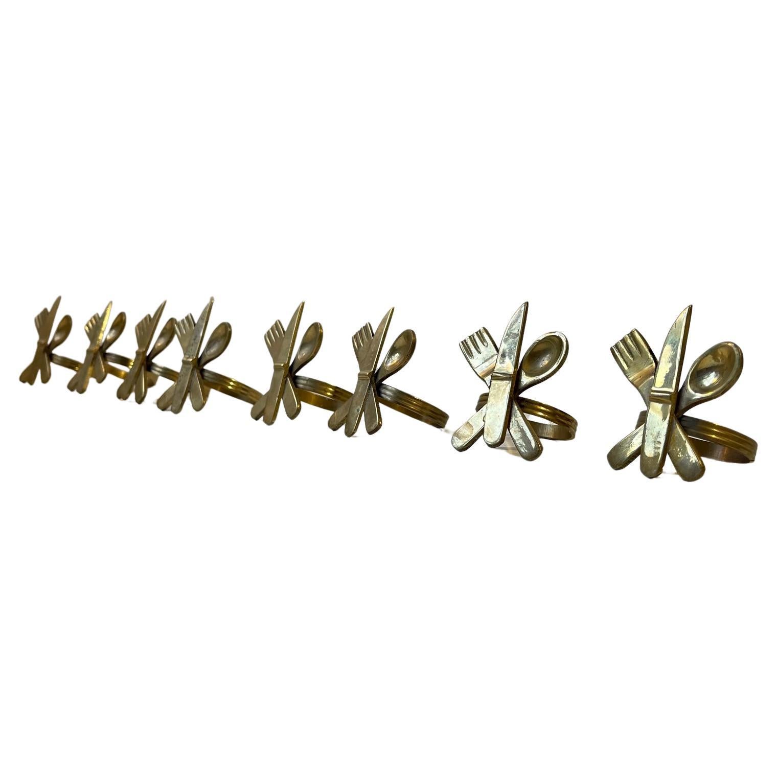 Scandinavian Modern Napkin Ring Holders in Brass, Set of 8