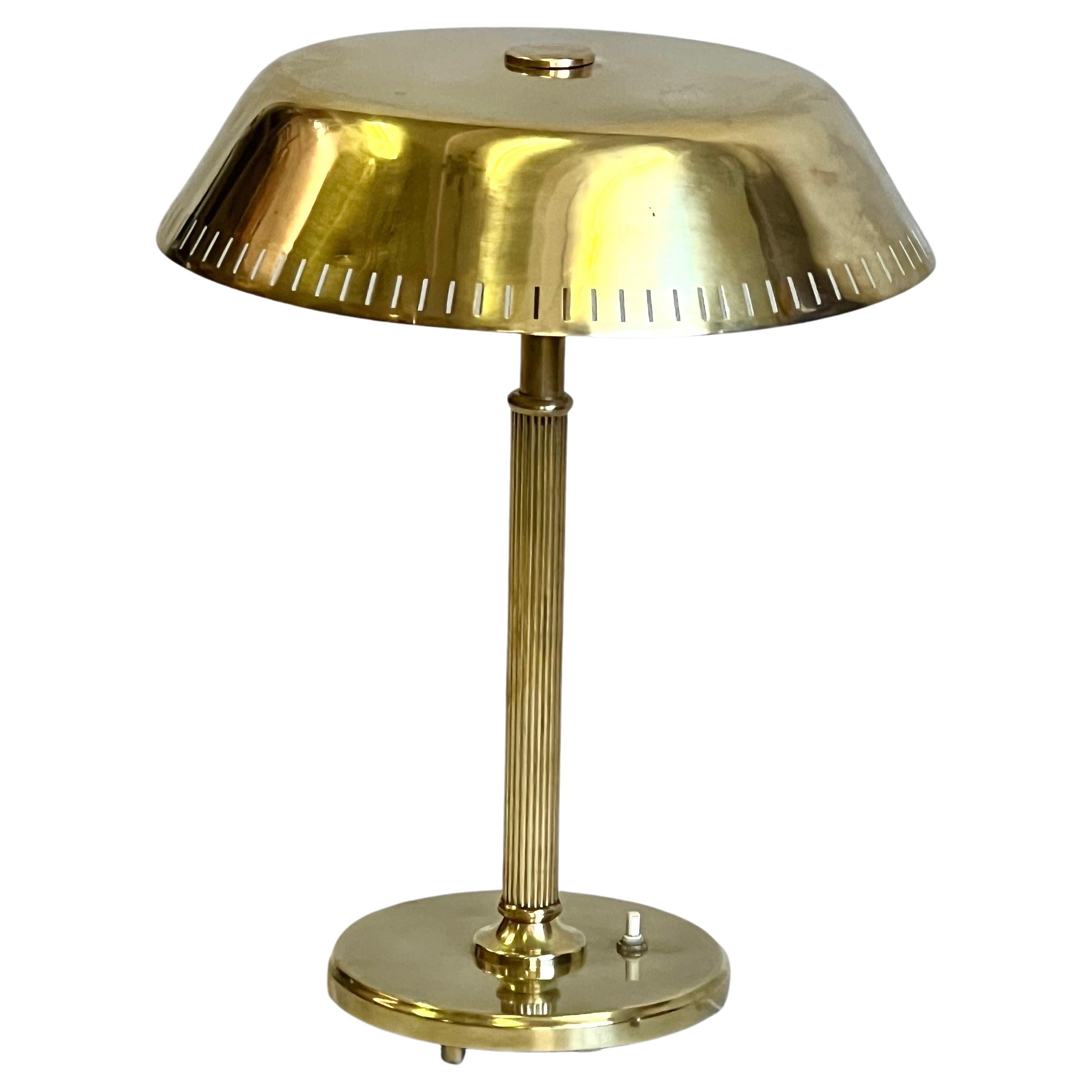 Scandinavian Modern Neoclassical Brass Table / Desk Lamp Attr. to Paavo Tynell  For Sale