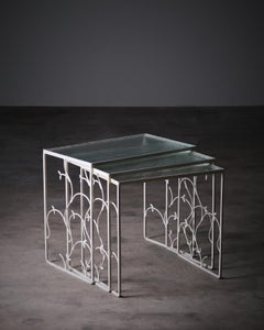 Scandinavian Modern Nesting Tables in Iron and Glass, Sweden, 1930s