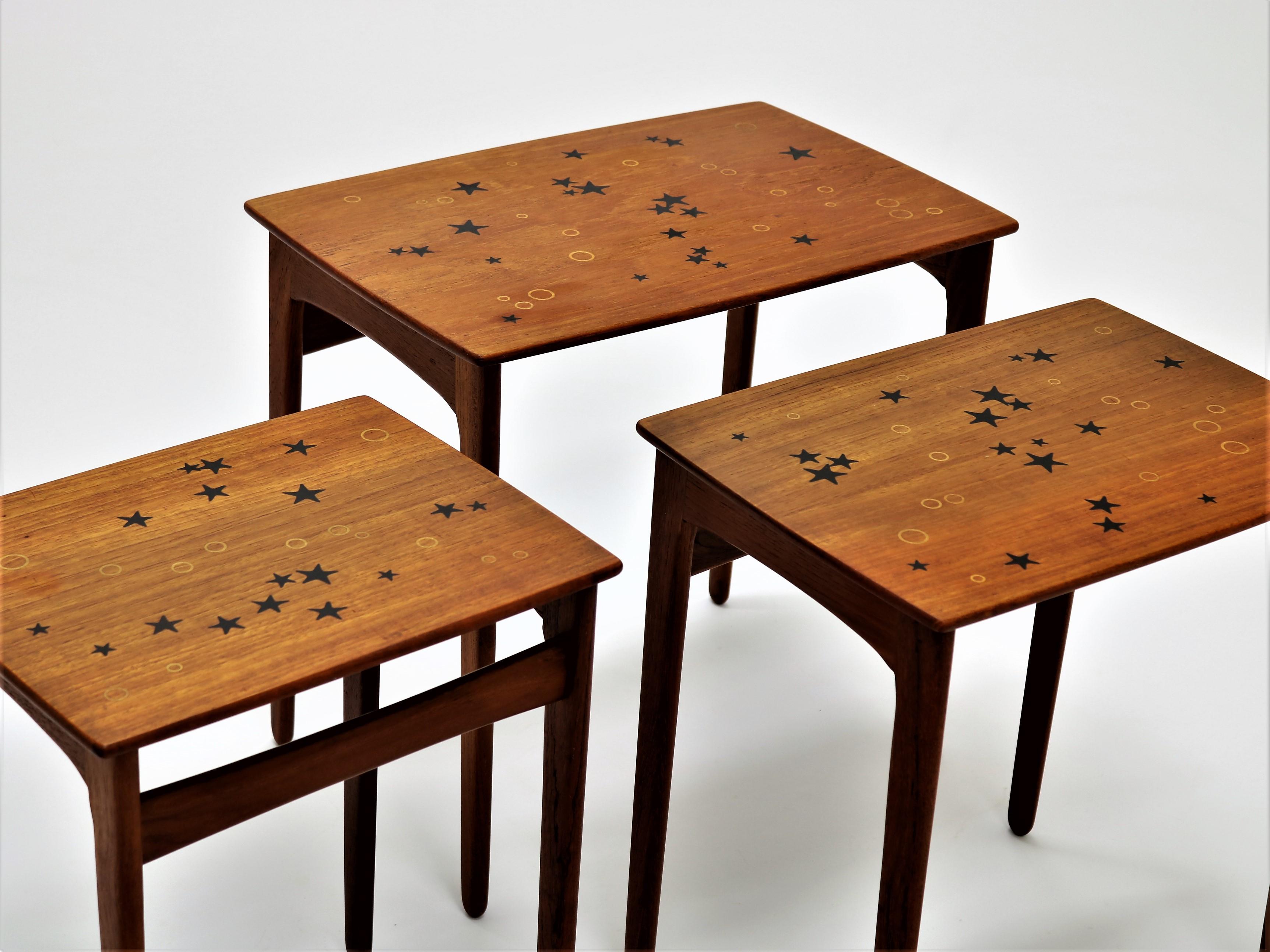 Danish Scandinavian Modern, Nesting Tables in Teak by Svend Aage Madsen, 1950s