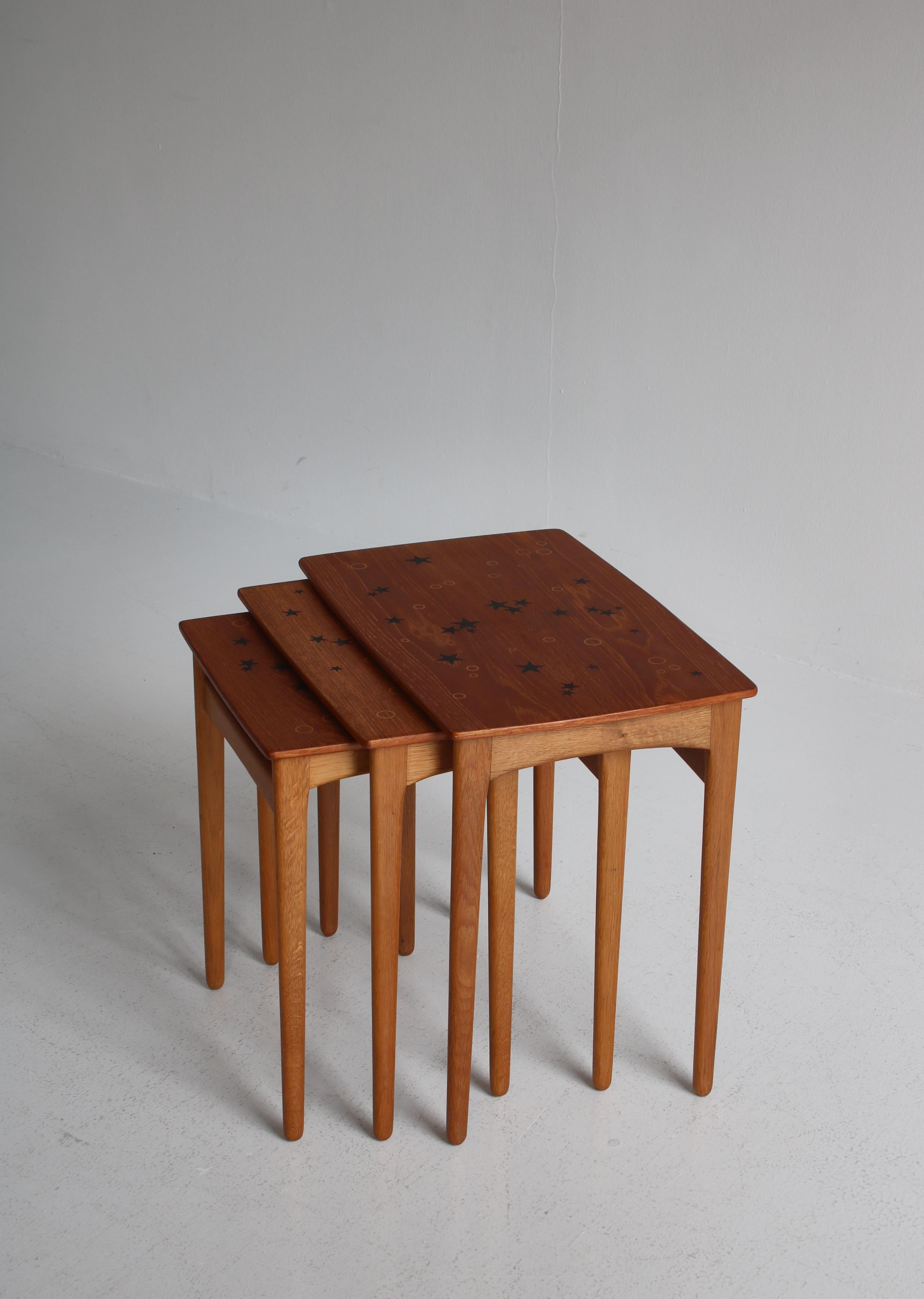 Mid-20th Century Nesting Tables in Teak and oak by Svend Aage Madsen, Denmark, 1950s For Sale