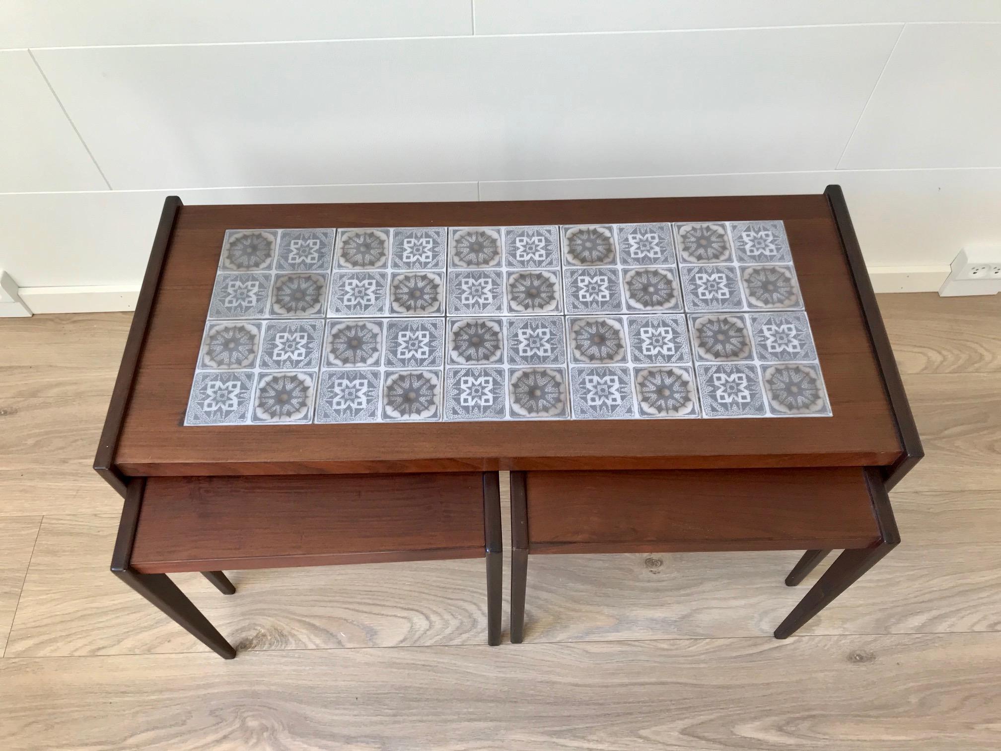 Late 20th Century Scandinavian Modern Nesting Tables in Teak & Oak, 1970s For Sale