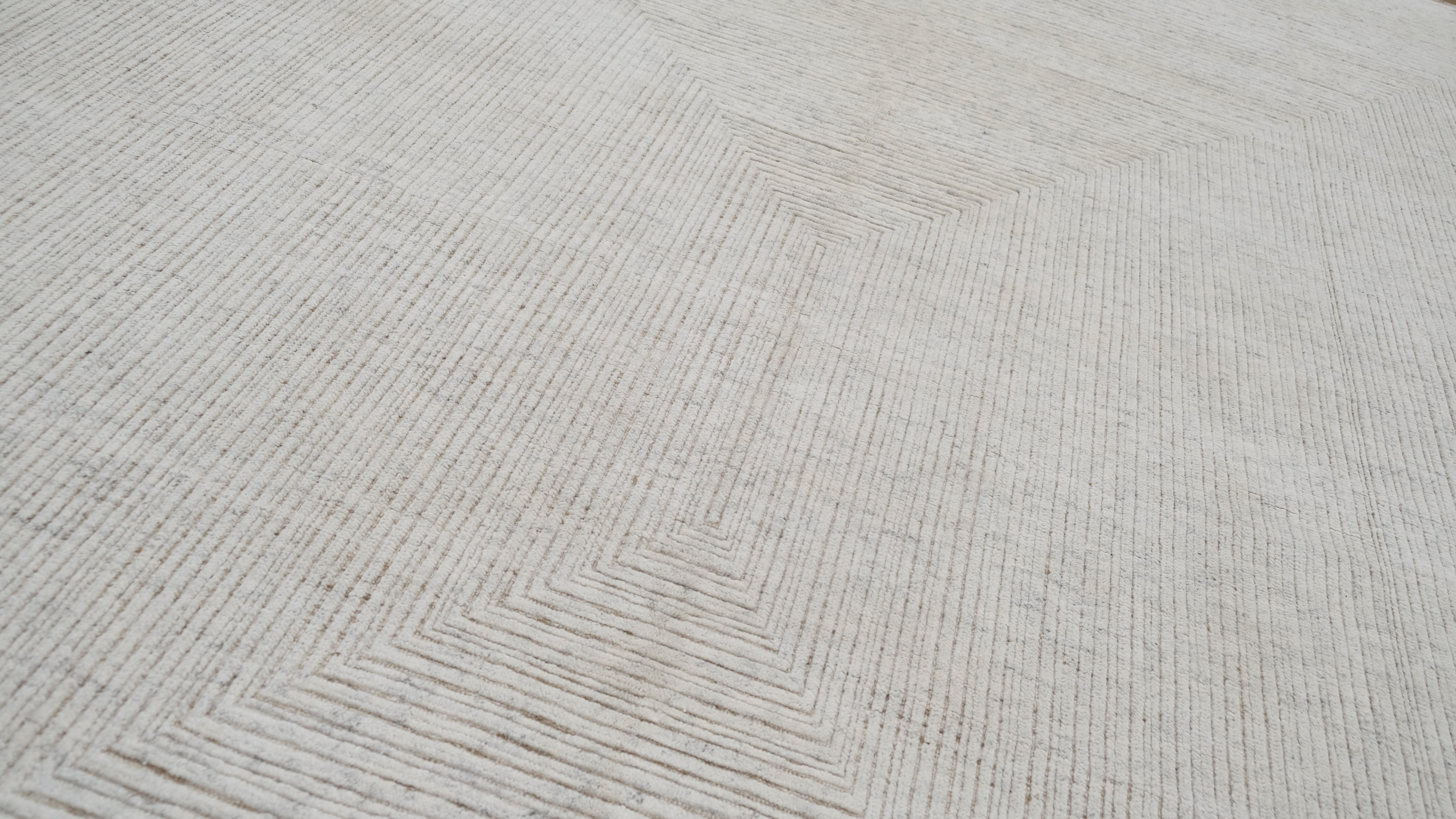 Skandinavischer moderner neutraler Wollteppich 12'x16' (Handgeknüpft) im Angebot