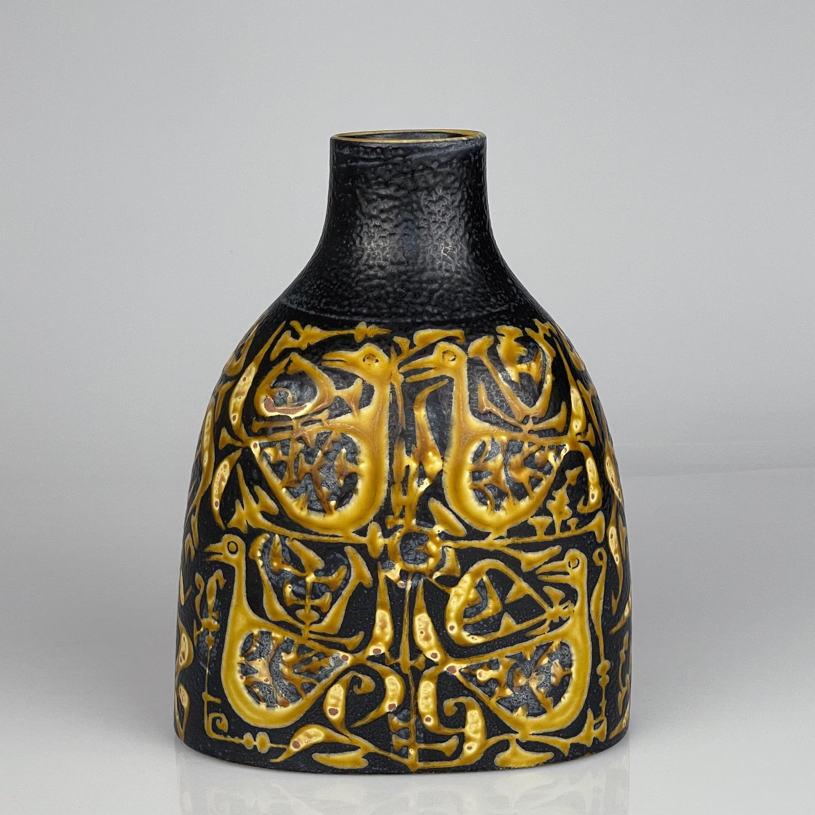 Danish Scandinavian Modern Nils Thorsson Stoneware Baca vase Aluminia Denmark ca 1965
