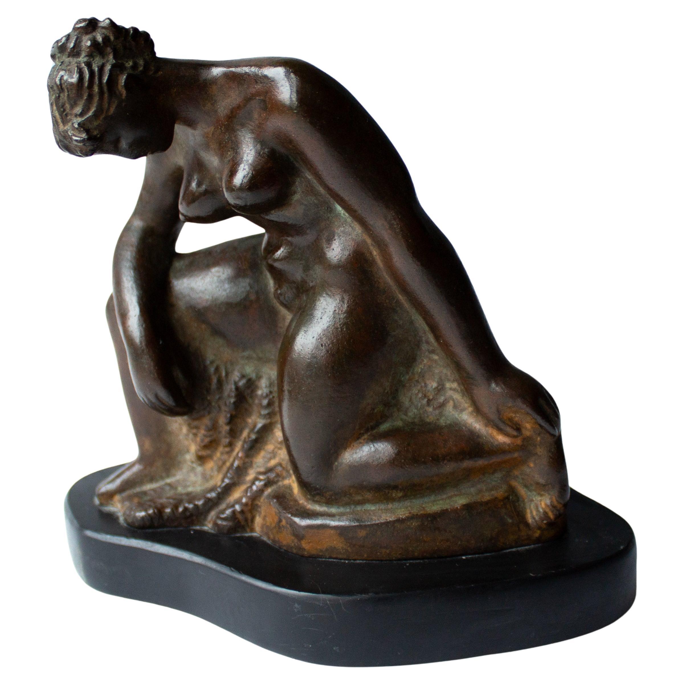 Scandinavian Modern Nude Sculpture; "Model changes her position" in Bronze For Sale