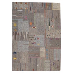 Scandinavian Modern Nutral Toned with Vibrant Accents Wool Rug 5'x8'
