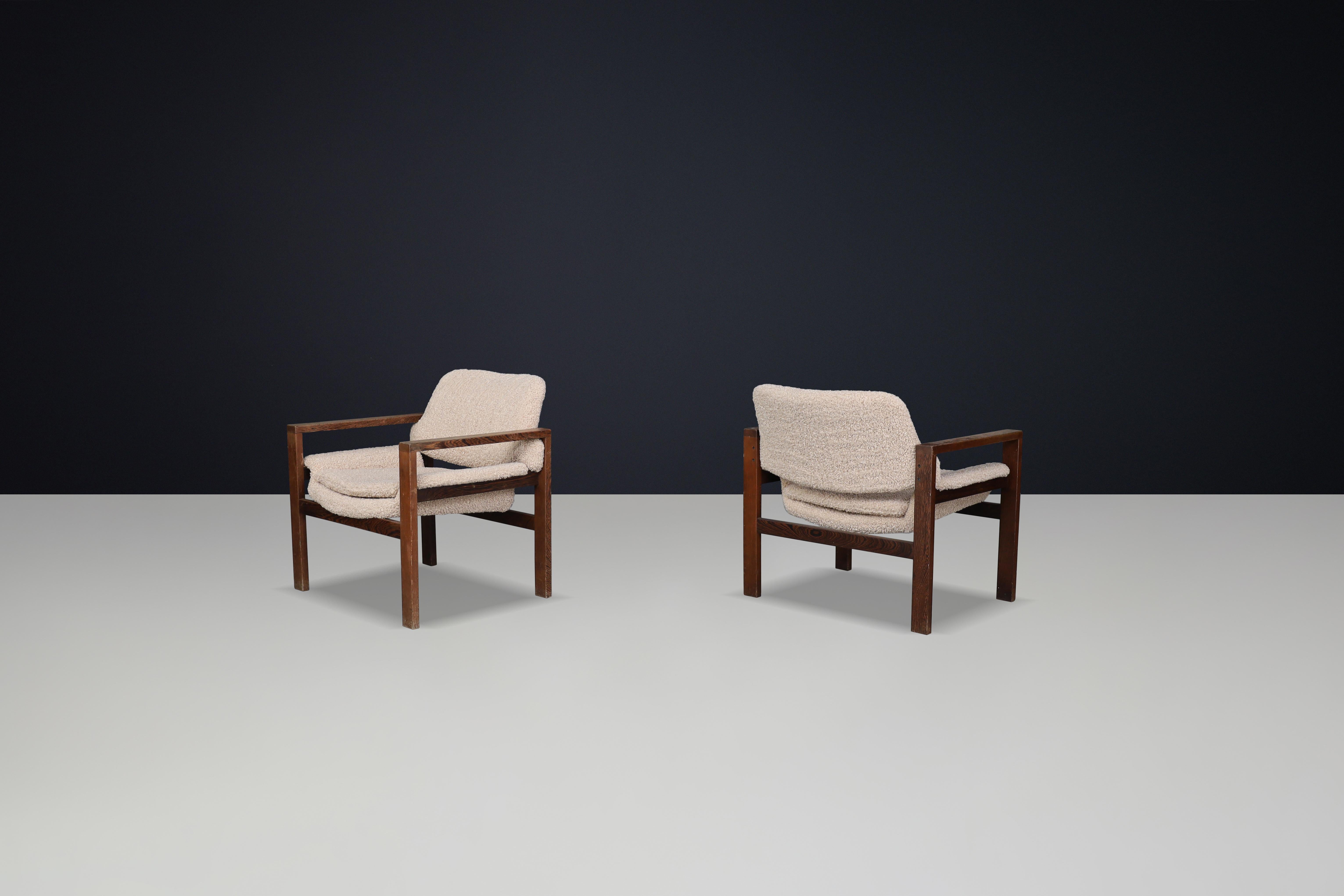 20th Century Scandinavian Modern Oak Armchairs with Teddy Upholstery, Finland, 1960s For Sale