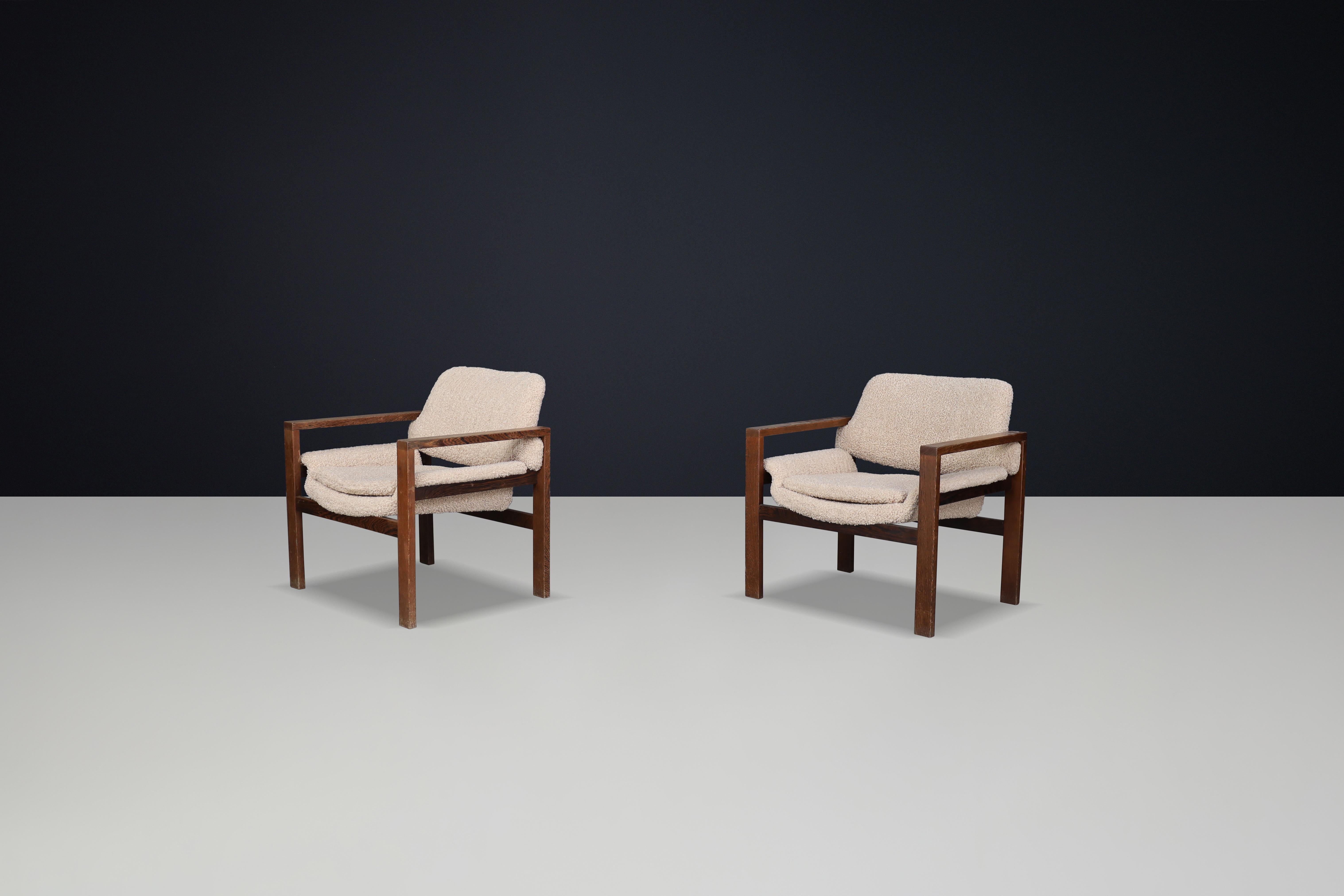 Scandinavian Modern Oak Armchairs with Teddy Upholstery, Finland, 1960s For Sale 1
