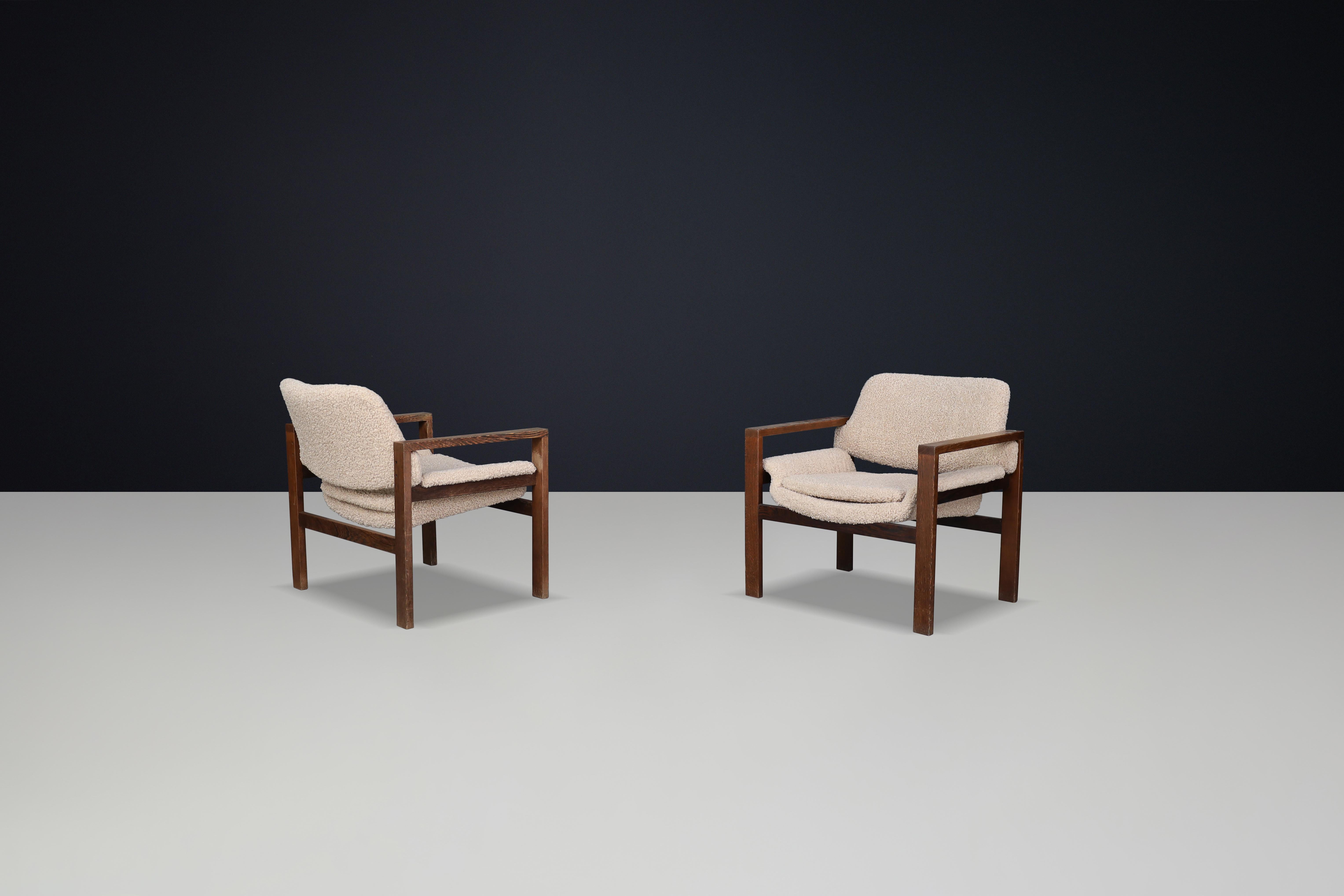 Scandinavian Modern Oak Armchairs with Teddy Upholstery, Finland, 1960s For Sale 2