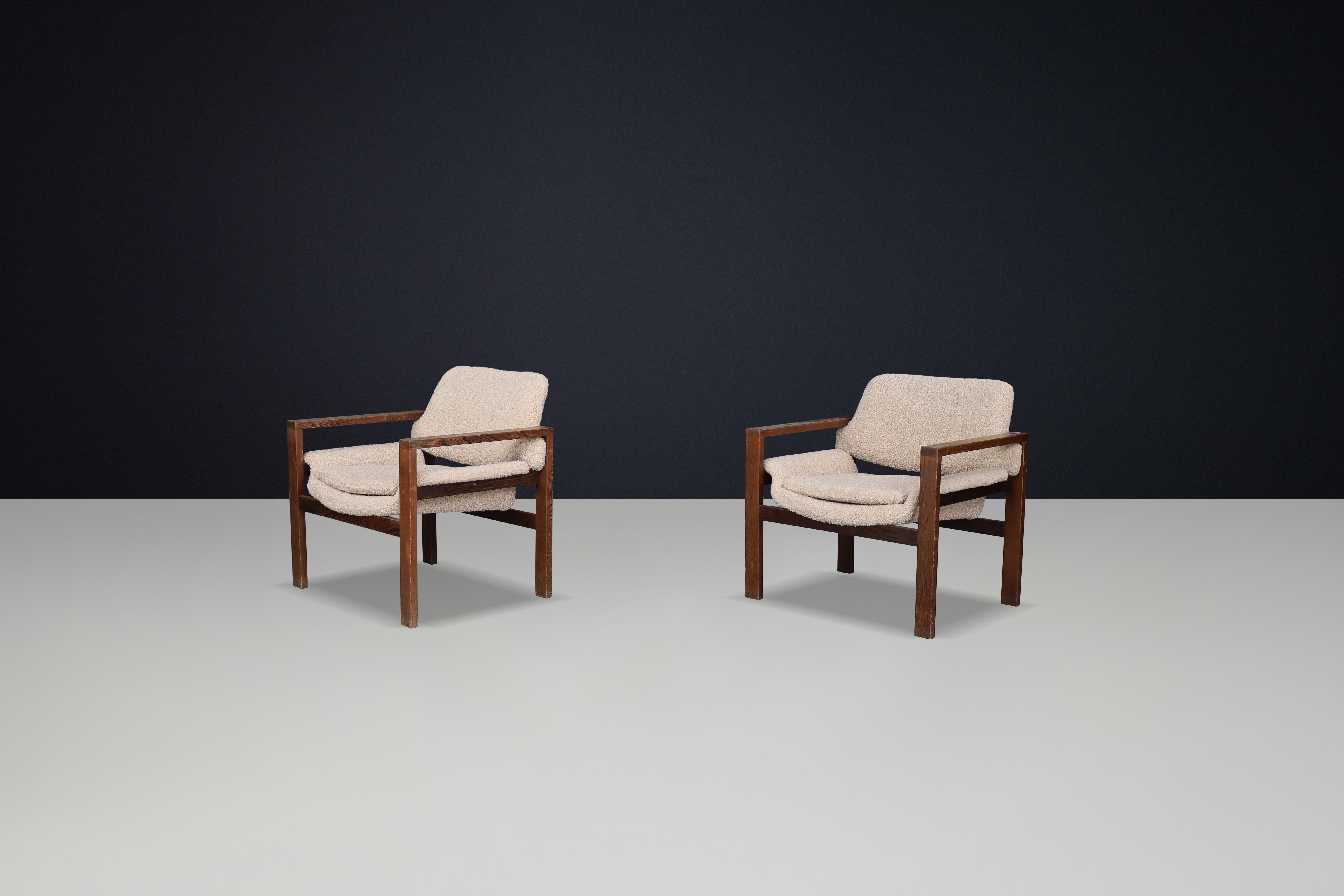 Scandinavian Modern Oak Armchairs with Teddy Upholstery, Finland, 1960s For Sale 3